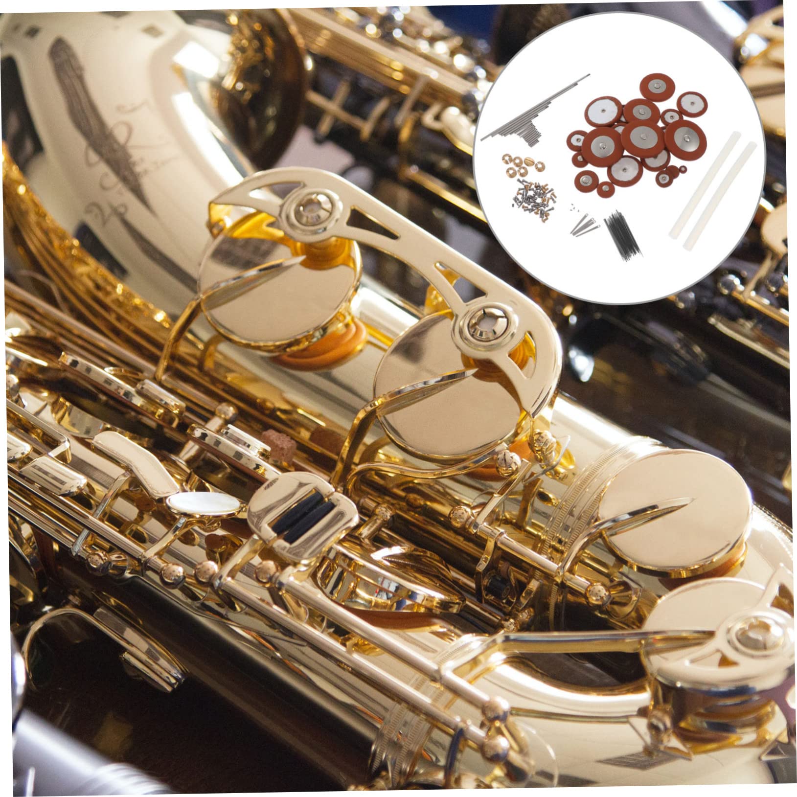 HEMOTON Kit di Riparazione Sassofono Contralto Viti e Cuscinetti in Pelle e Metallo Completo Molle Accessori per Riparazione Strumenti Set Strumenti per Manutenzione Sax Colore Casuale