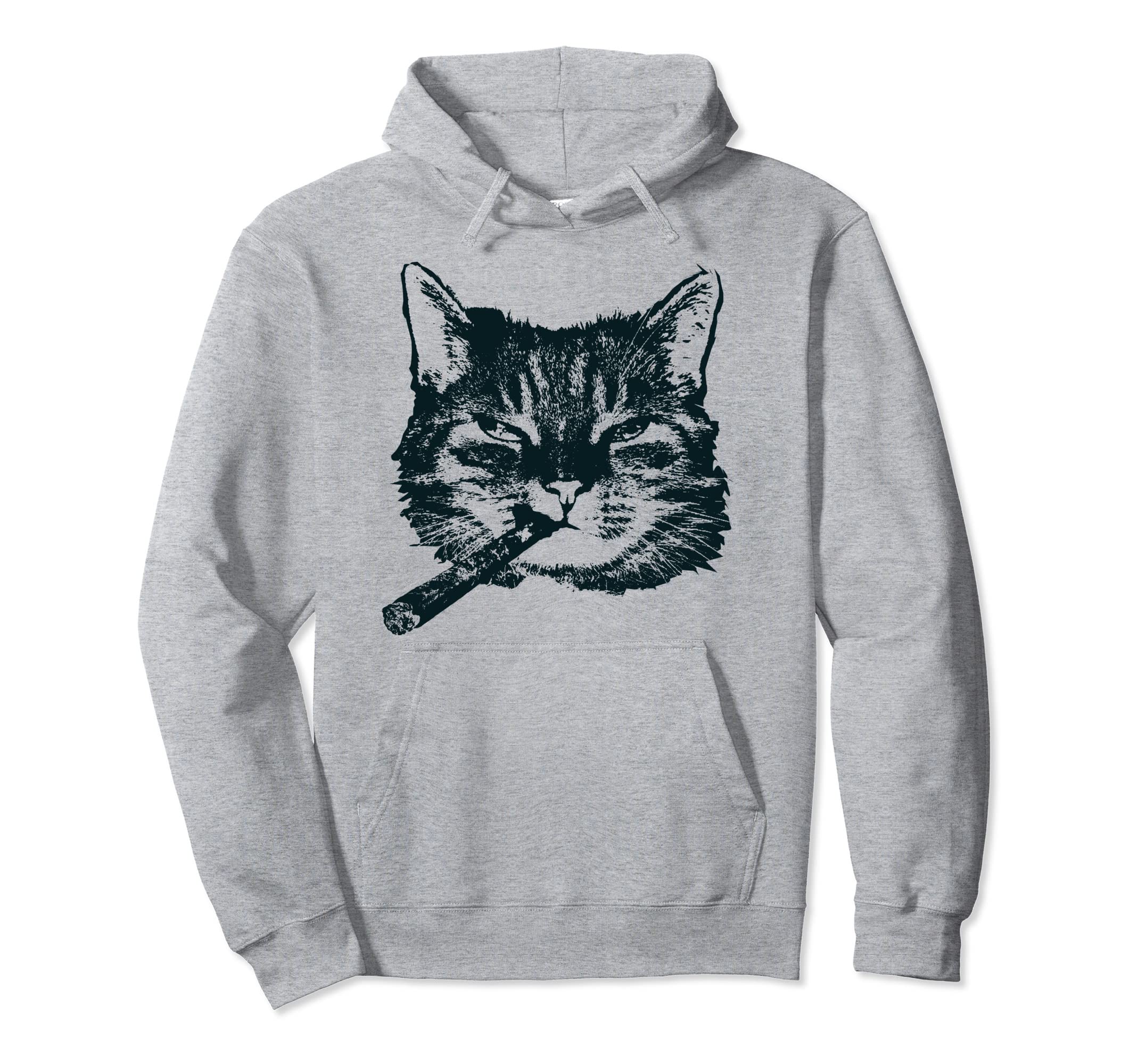 CIGAR SMOKING Cat Retro Aficionado Cigar Smoker Gift Pullover Hoodie, Black