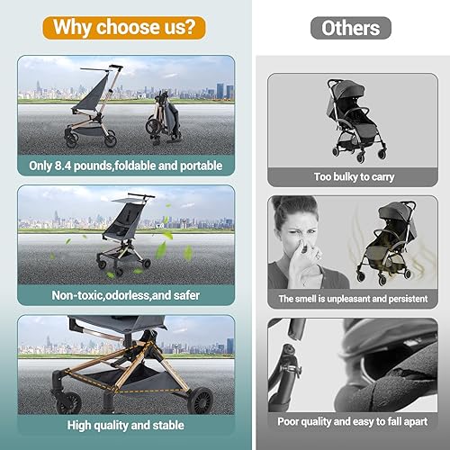 Miniatura 7 de GarveeLife Cochecito de bebé ligero de menos de 10 libras, cochecitos de viaje para avión con bolsa de transporte, cochecito compacto plegable con