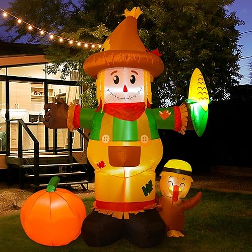 Miniatura 5 de Reclite Decoración inflable de espantapájaros de Acción de Gracias de 6 pies, decoración de patio al aire libre, luces LED integradas, decoración