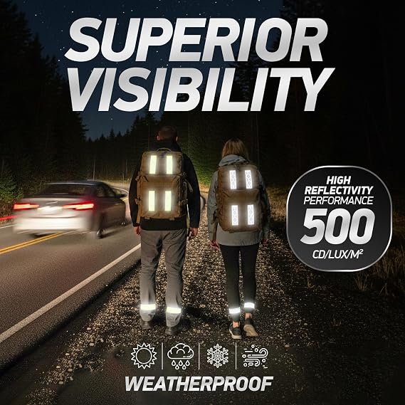 Reflective Backpack Bands | High-Visibility Orafol Reflectors | Hook-and-Loop Closure | 1.5 x 5 | (2-Pack)