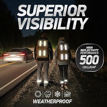Reflective Backpack Bands | High-Visibility Orafol Reflectors | Hook-and-Loop Closure | 1.5 x 5 | (2-Pack)