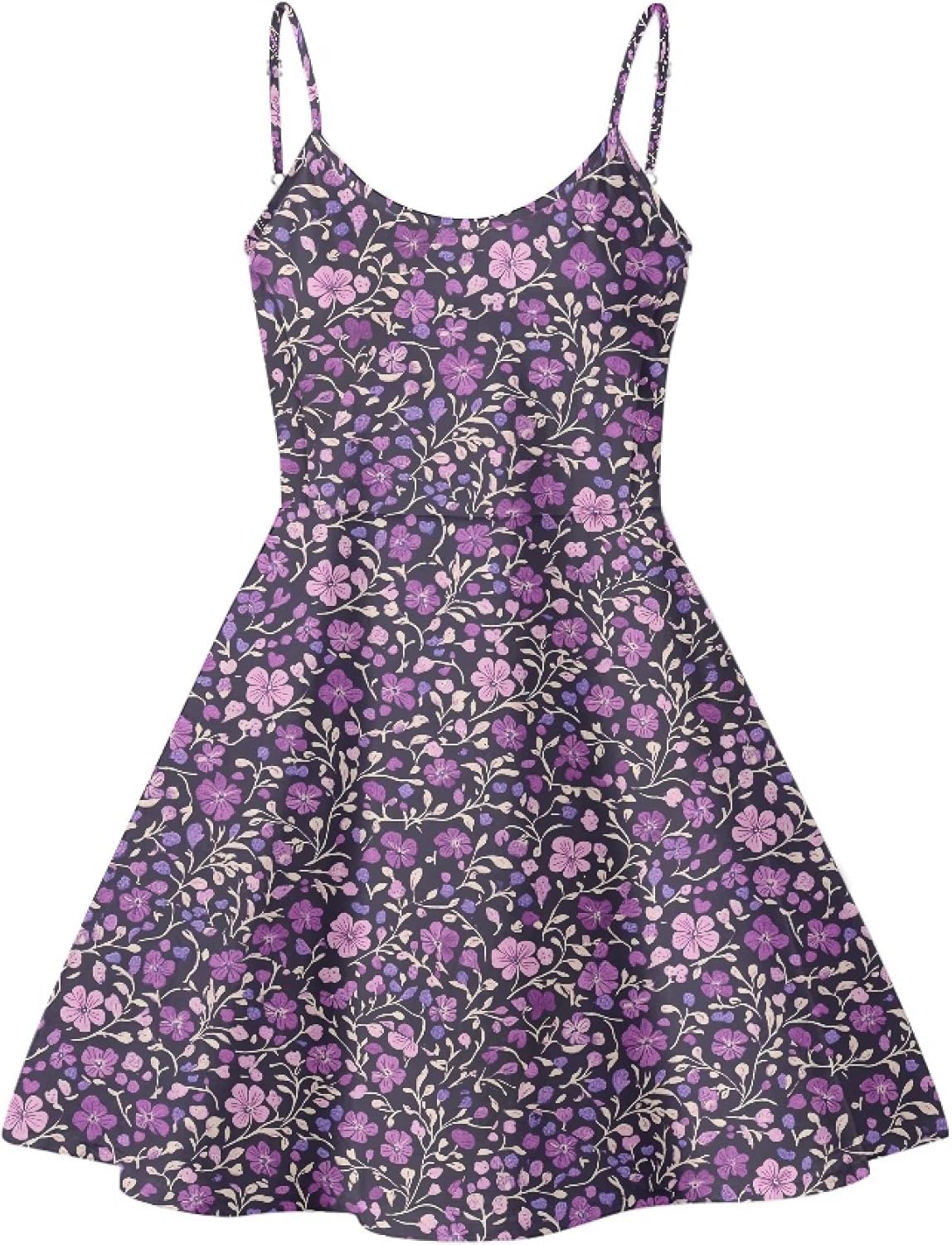 Womens Sundresses Spaghetti Strap Floral A Line Empire Waist Summer Fashion Hawaiian Cute Boho Casual Mini Dress - Image 4