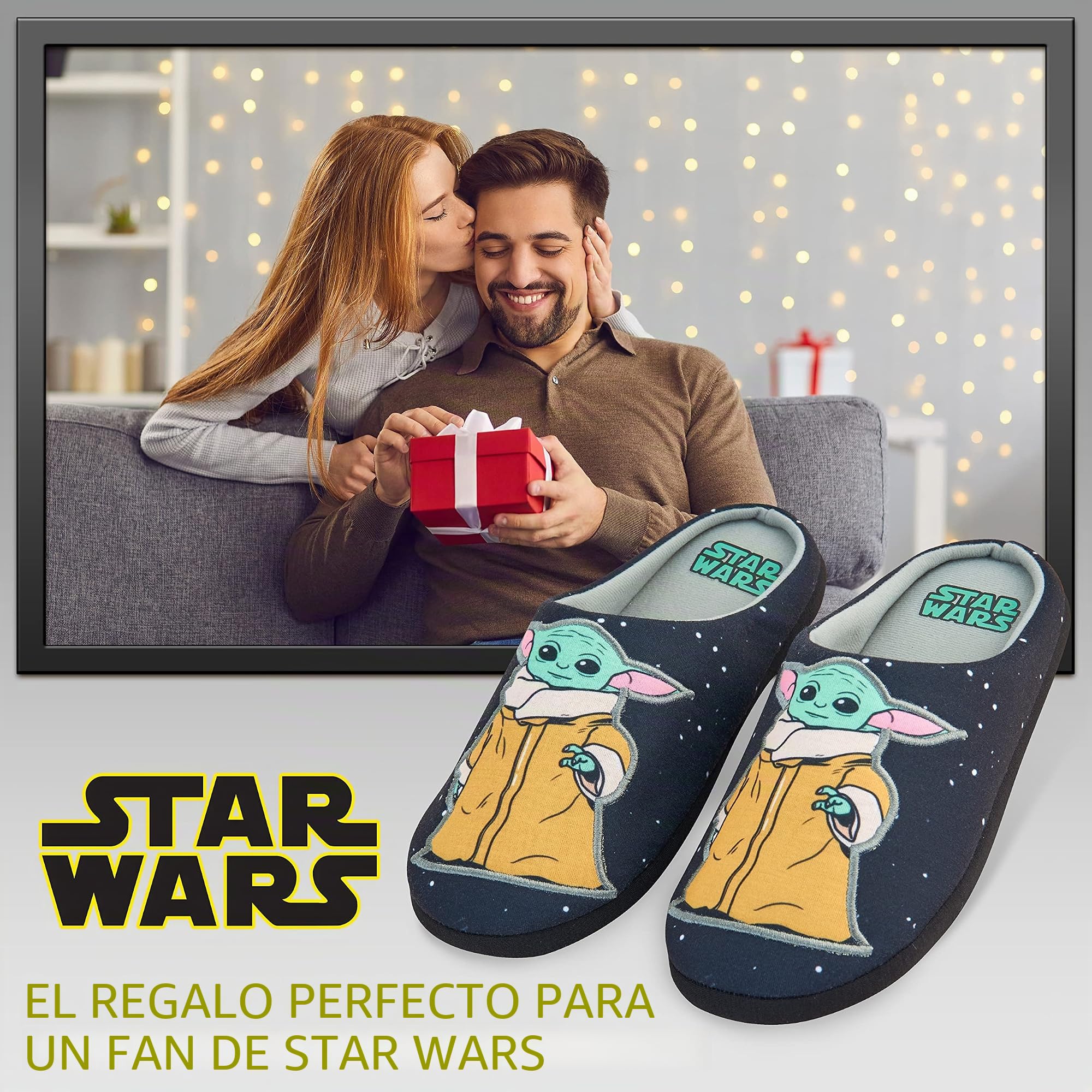 Disney Zapatillas Hombre Casa - Grumpy y Baby Yoda Pantuflas Hombre, Suela Antideslizante, Talla 39-47, Regalos Navidad (Negro Baby Yoda, 42 EU)