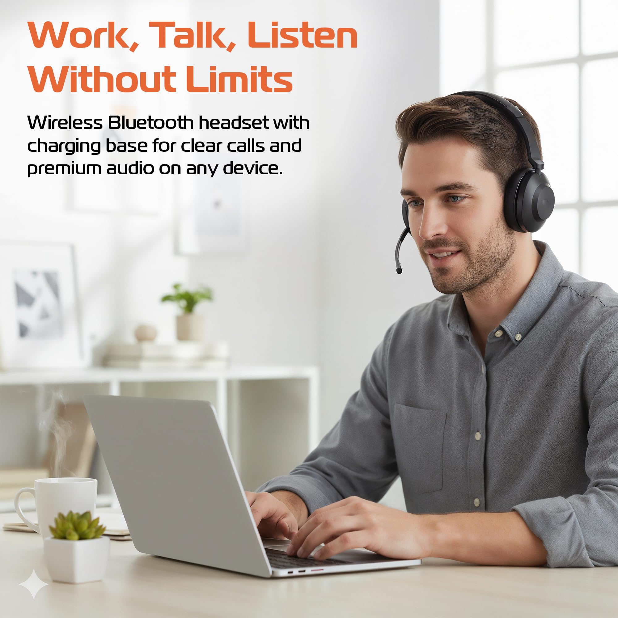 Spracht Blues Combo BT/USB Cuffie wireless con cancellazione del rumore per professionisti che lavorano, comode cuffie per PC, durata della batteria 40 ore, cuffie USB e Bluetooth con microfono per