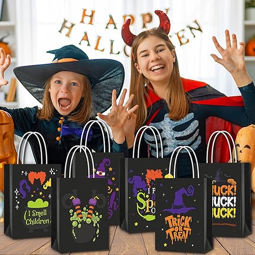 Miniatura 5 de Augisteen 24 bolsas de regalo de Halloween, bolsas de papel de dulces de Halloween con asas, bolsas de fiesta de dulce o truco, bolsas de regalo con