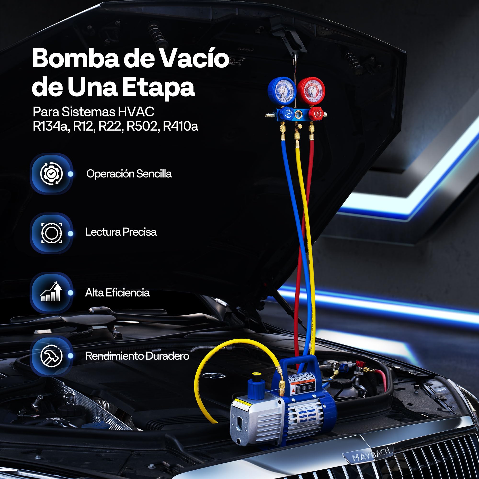 VIVOHOME Kit de Bomba de Vacío 3,5CFM Monofásica con Manómetros para HVAC Automotriz