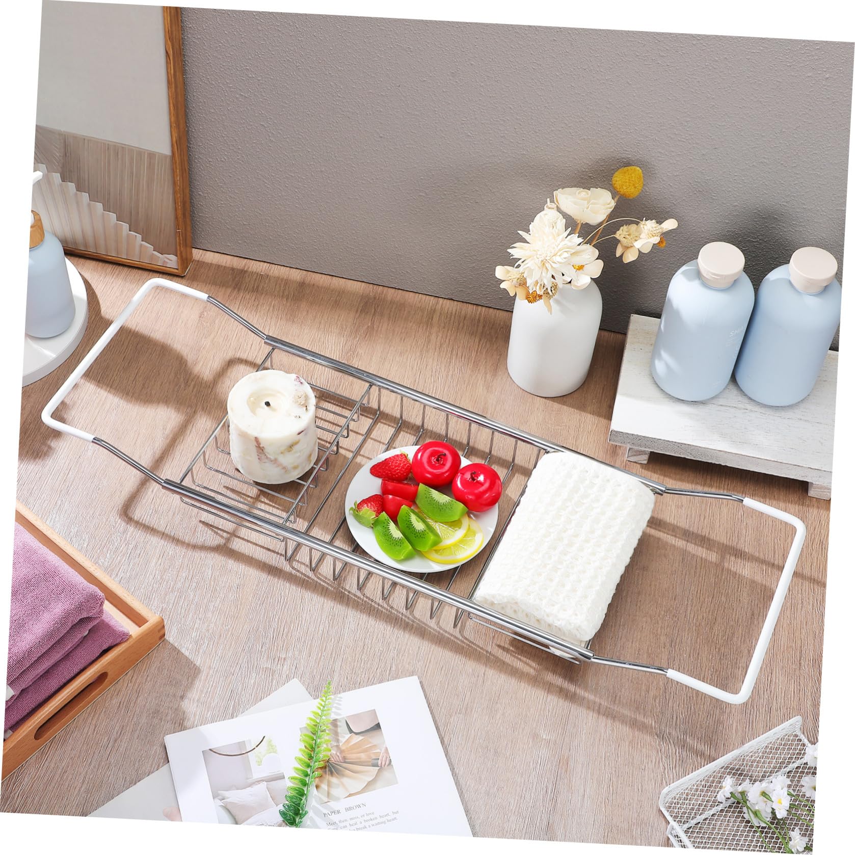 Bandeja de Acero Inoxidable para Bañera, Soporte Telescópico Multifuncional, Estante Ajustable para Baño, Adecuado para Baño Relajante