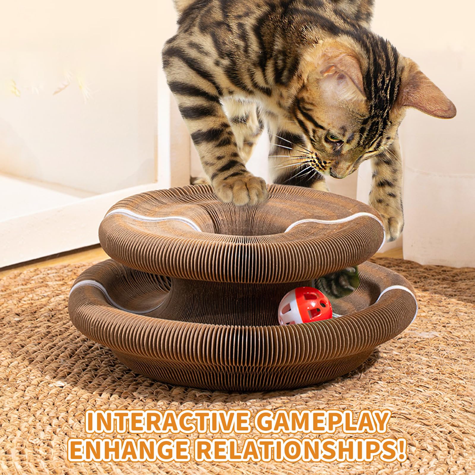 Kitty Kurlz Magic Twist Katzenspielzeug, zusammenklappbares und doppelseitiges Unendlichkeits-Design, Kätzchen-Kratzpad, umweltfreundlicher Karton, langlebiges, interaktives Spielspielzeug für