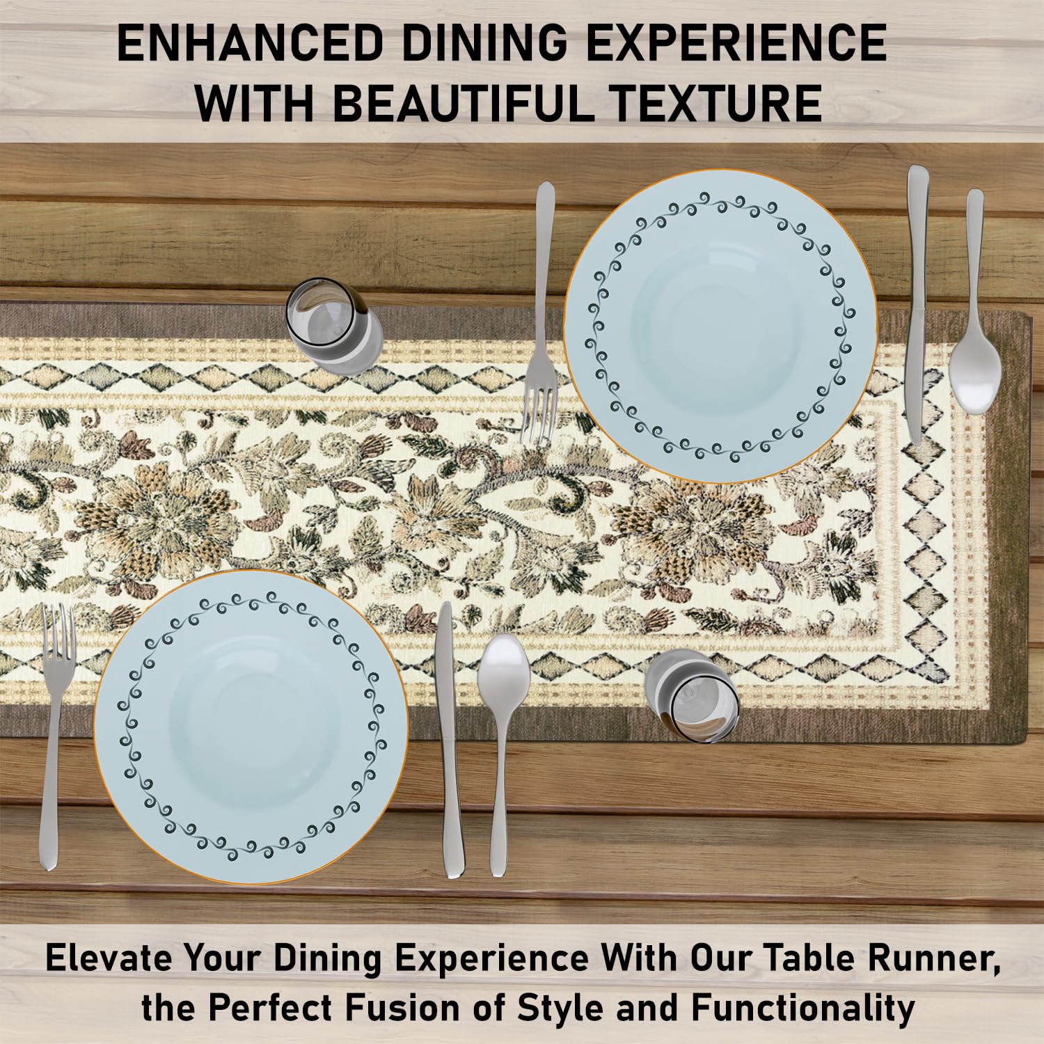 Velvet Table Runner - Embroidery Flower Print -4