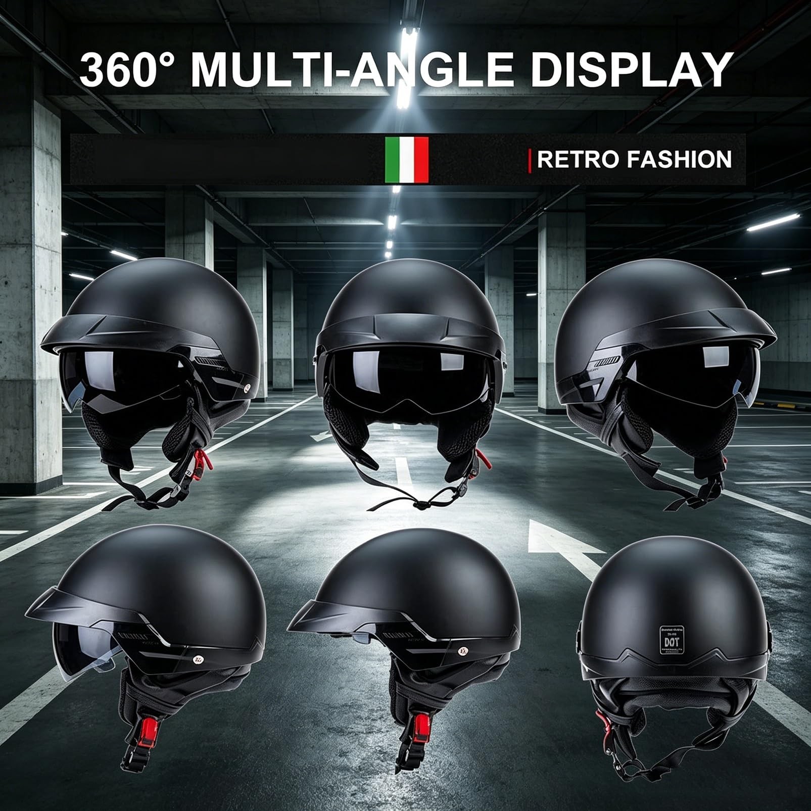 Kask Motocyklowy Typu Orzeszek Retro, Nowoczesny Urban Jet z Blendą Przeciwsłoneczną, ECE 22.06, Skorupa Anti-Mushroom z Maską Czaszką do Cruiser Skuter