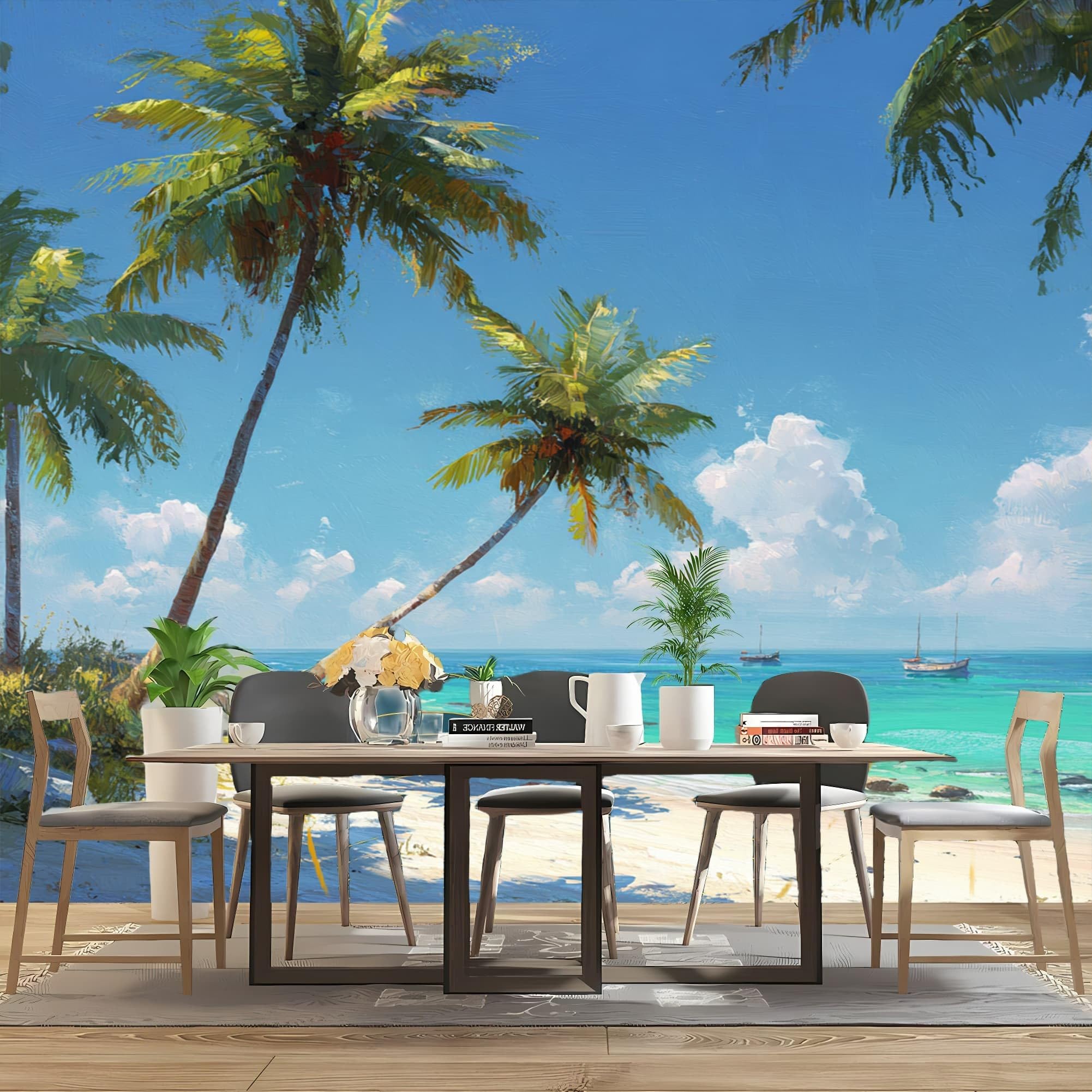Naklejka ścienna dla dzieci tapeta do pokoju dziecięcego 300 x 210 cm piękny tropikalny widok na plażę 3D dekoracja ścienna naklejka na ścianę fototapeta niebieska tapeta domowa naklejki dla dzieci