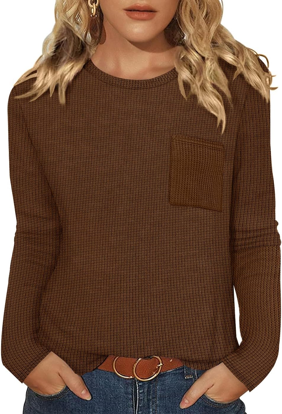WIHOLL Long Sleeve Shirts for Women Waffle Knit Trendy Fall Fashion 2026 Dressy Casual Blouses Teacher Outfits