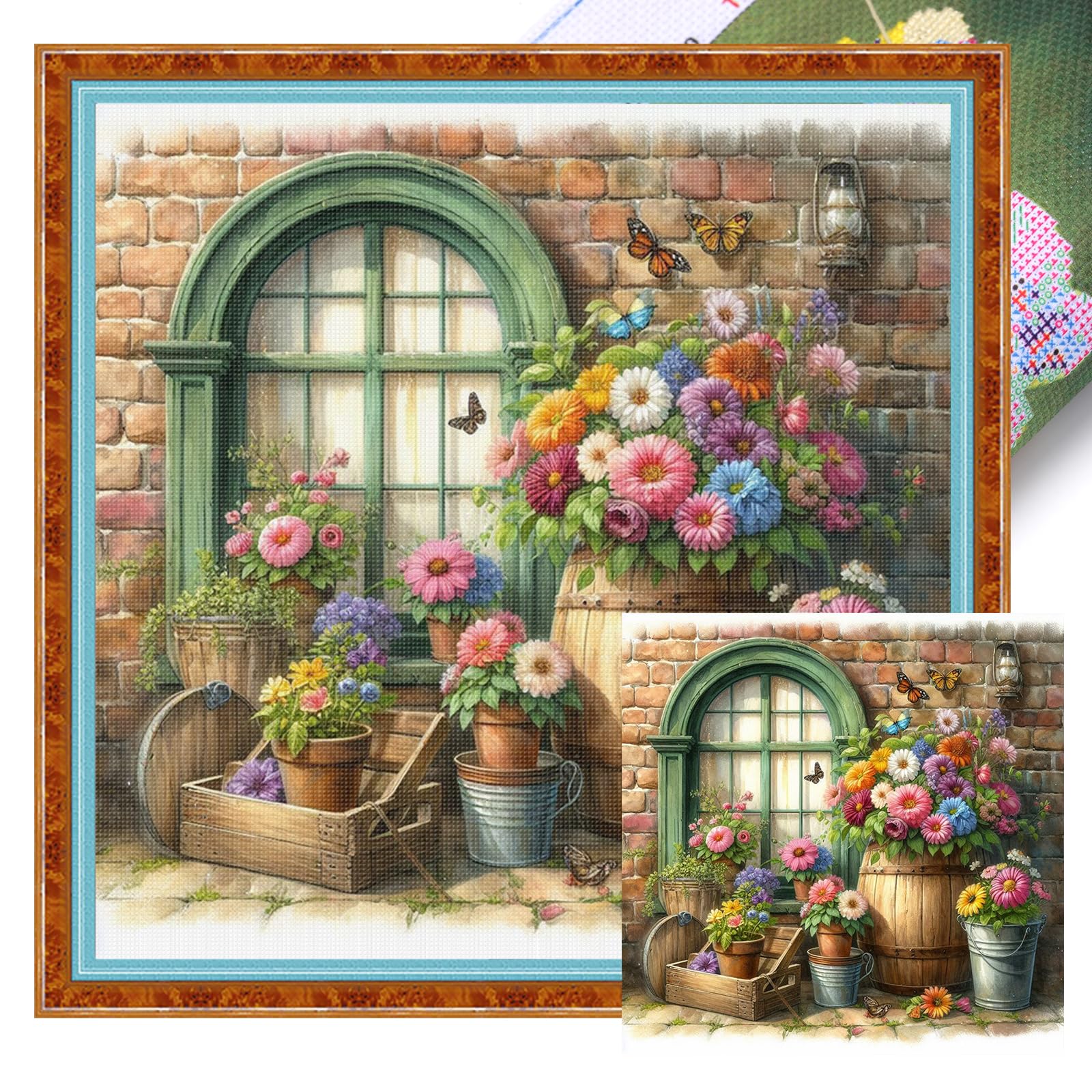 Poetrydraw 11Ctacc-12171__C__40x40 Flowers By The Window Full 11Ct Diy Stamped Cross Stitch Kits 40X40cm For Adults (11Ctacc-12171 C 40X40)
