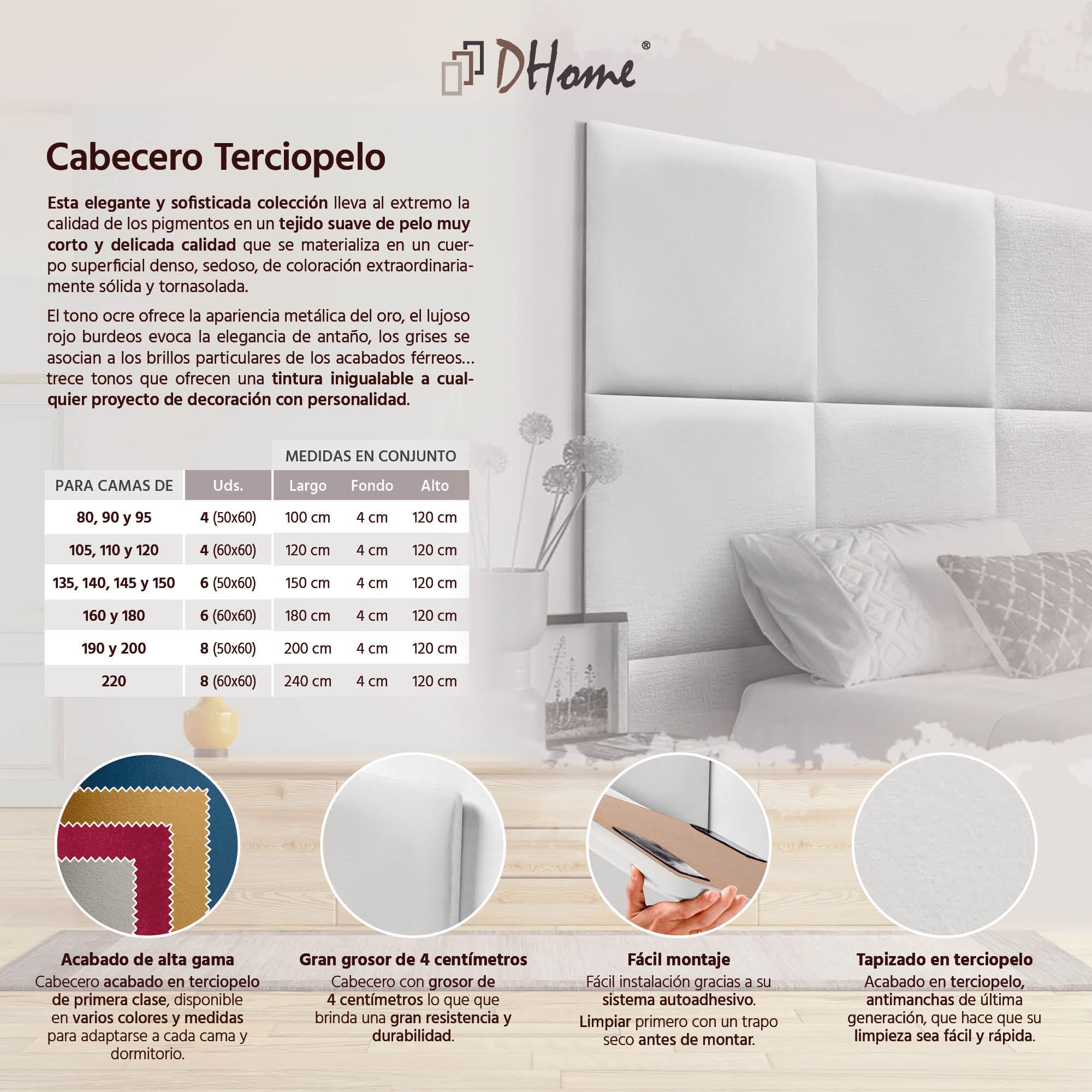 DHOME Testiera Imbottita Composta da Pannelli Autoadesivi Intercambiabili in Velluto Letto Lusso Camera da Letto Imbottita (Bianco, 160cm)