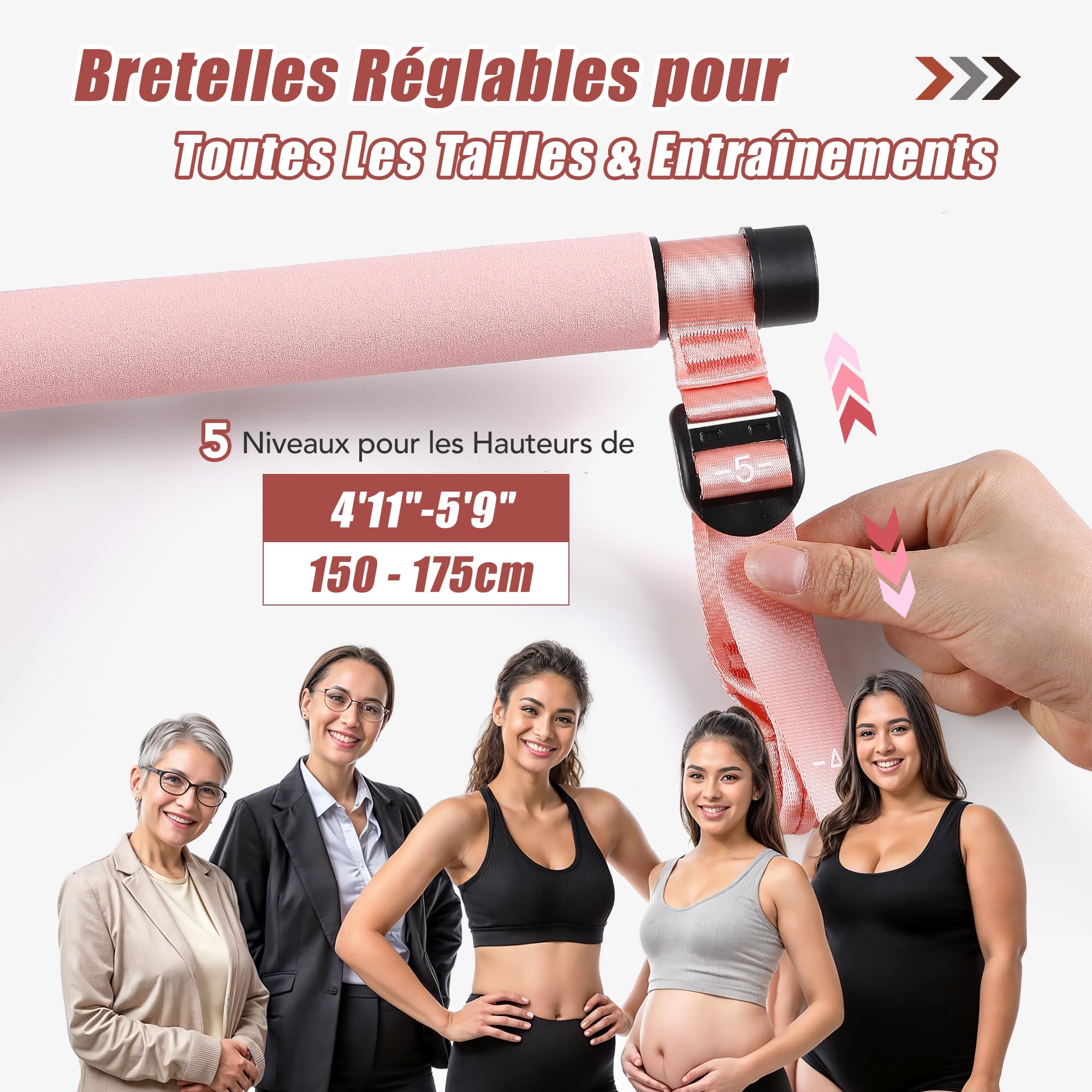 ALongSong Elastiques de Musculation Barre de Pilates avec 6 Bandes de Résistance Élastique 180LBS ou 240LBS Ancrage de Porte Réglable Amovible pour Sport Maison Fitness Yoga Étirement Squat