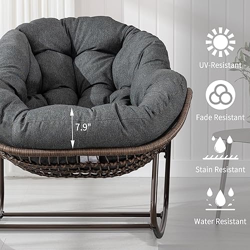 Miniatura 5 de Villeston Mecedora Papasan para exteriores, silla mecedora para patio interior, mecedora de huevos con cojín para porche delantero, salón, césped,