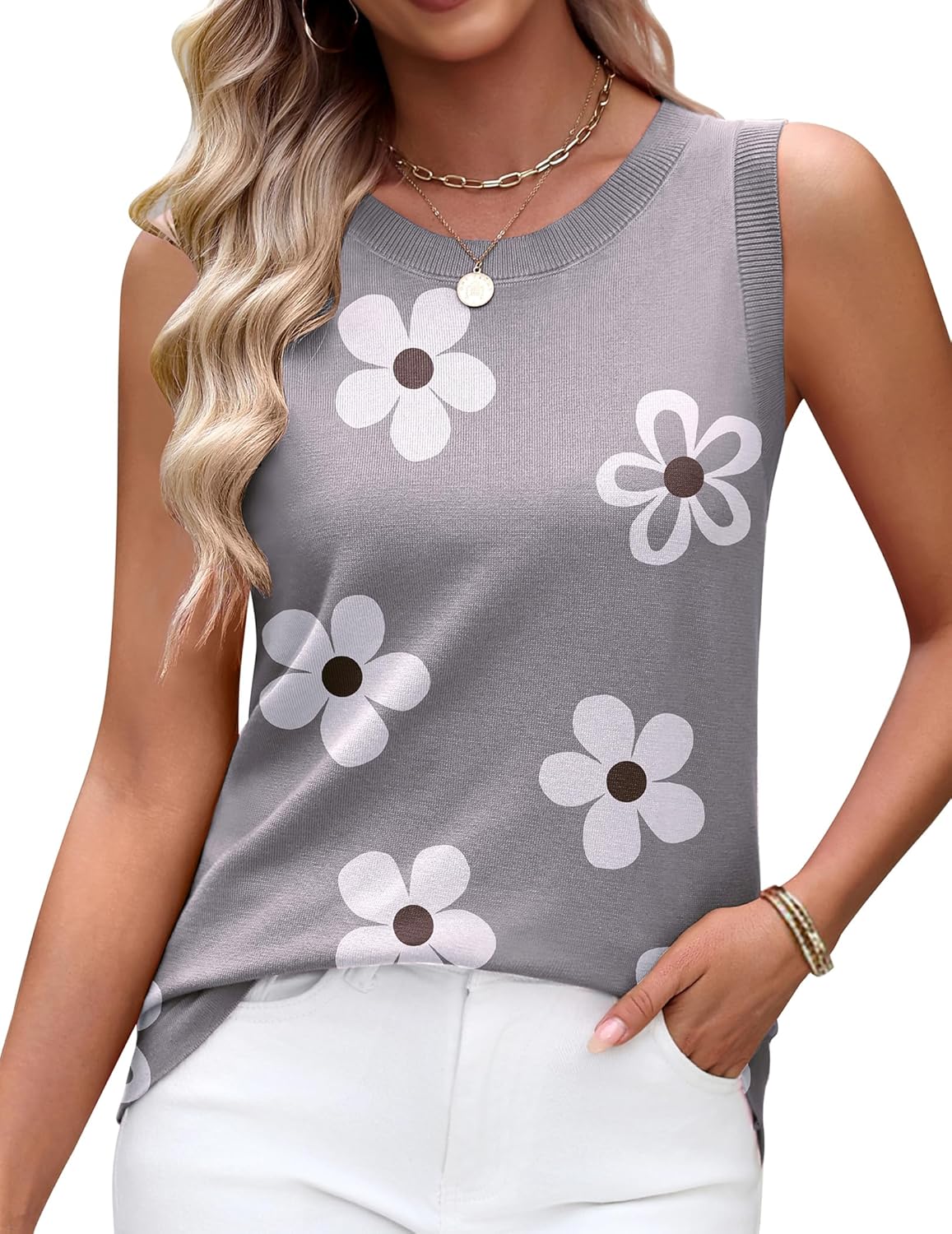 Zeagoo Women's Sleeveless Sweater Vest 2026 Summer Crew Neck Ribbed Knit Work Shirts Business Casual Tank Tops