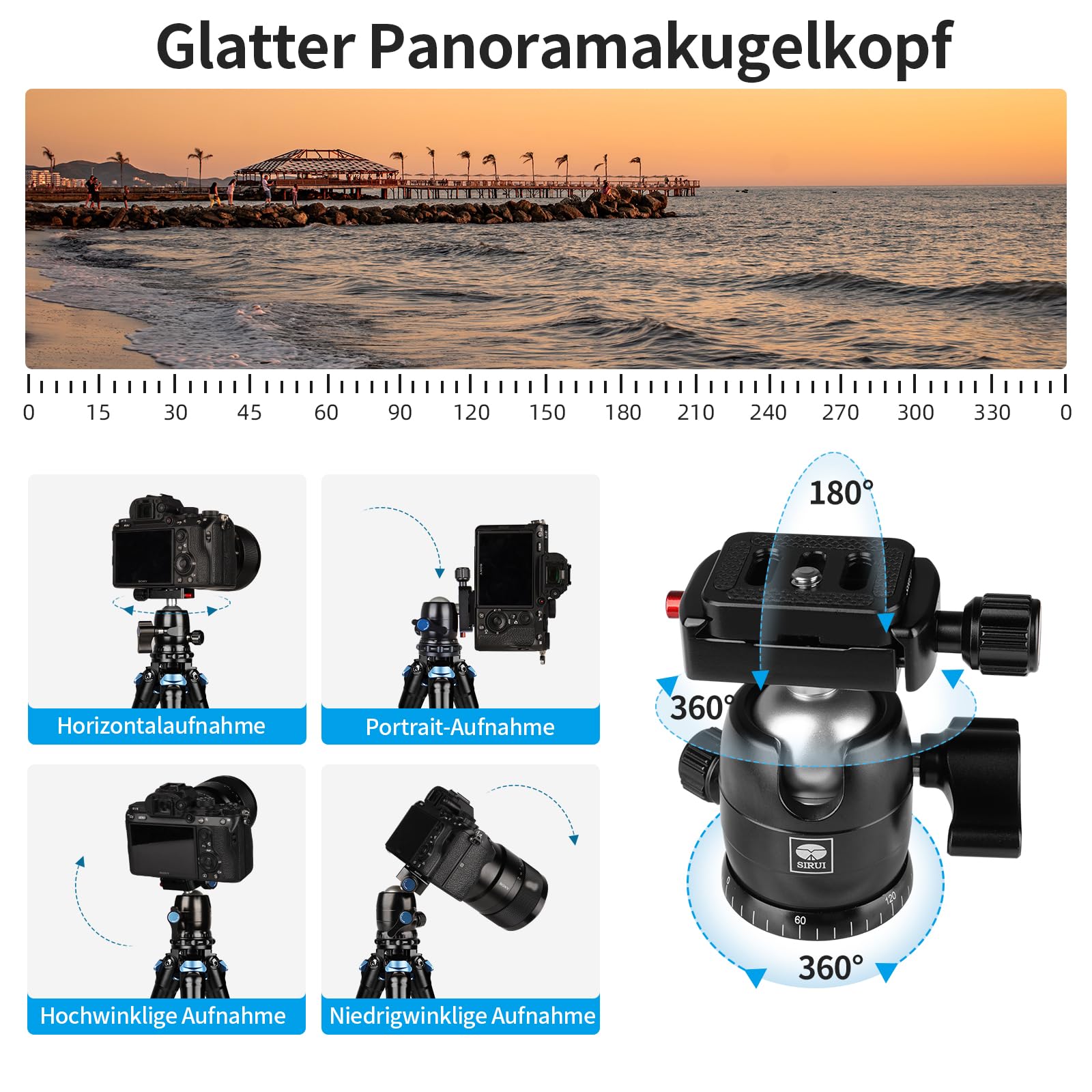 SIRUI AM-223 Carbon Mini Stativ,Klein kompaktes Kamerastativ, Tischstativ mit 360° Arca Swiss B-00K Kugelkopf für DSLR, Höhe zusammengeklappt 13cm, max. Höhe 43cm