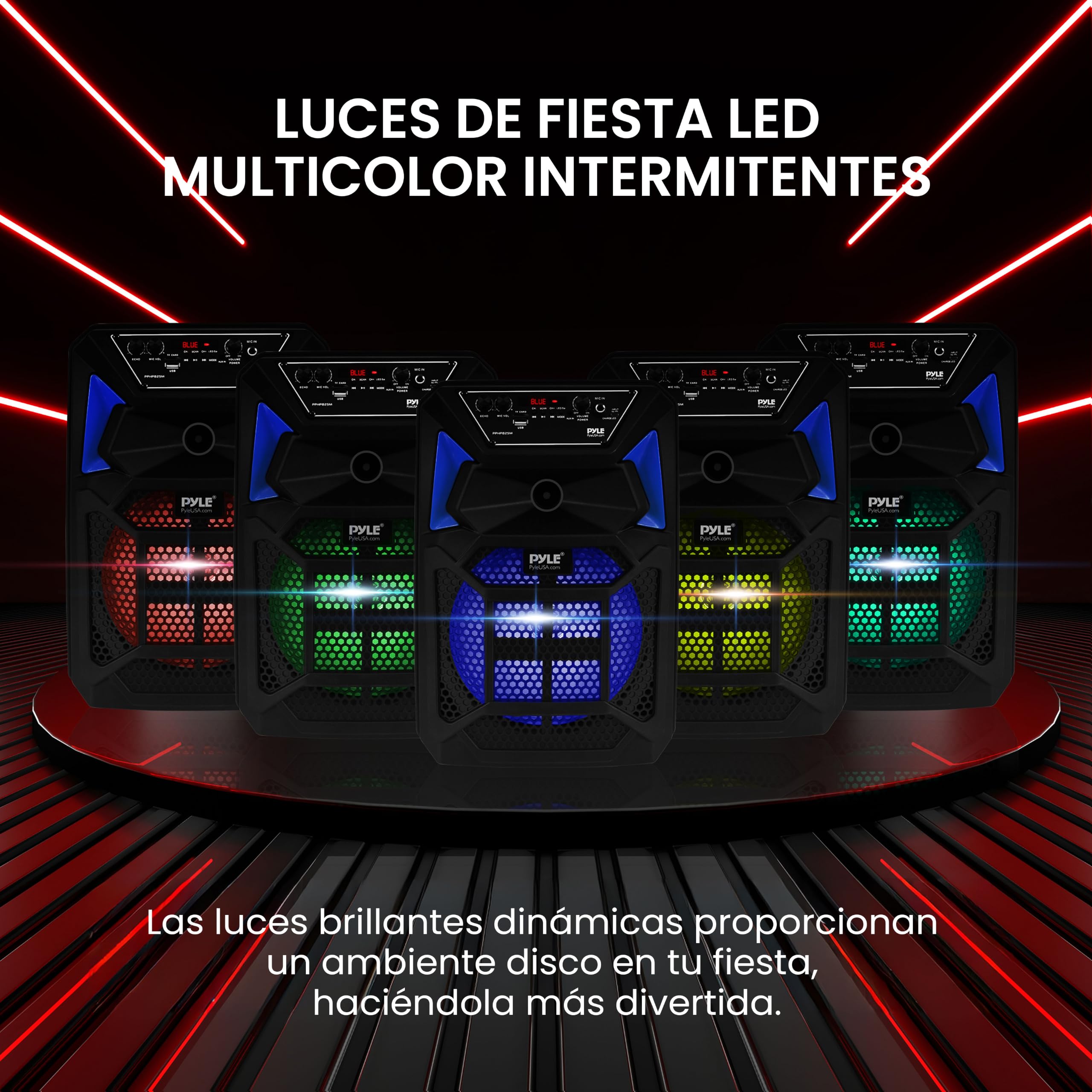 Pyle Przenośny System Głośników Bluetooth PA – 400W Głośnik Bluetooth, Wbudowane Światła Party, Zdalne Sterowanie, Mikrofon, Gniazdo MicroSD, Radio FM, Koła, MP3