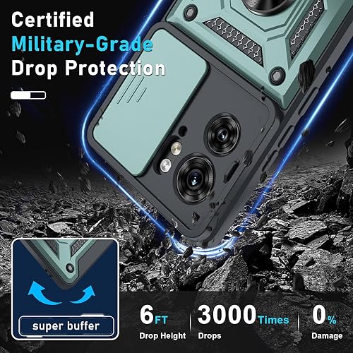 Miniatura 5 de Janmitta Funda compatible con Moto Edge 2023, cubierta integrada para lente de cámara deslizante + soporte de anillo de dedo, resistente a prueba de