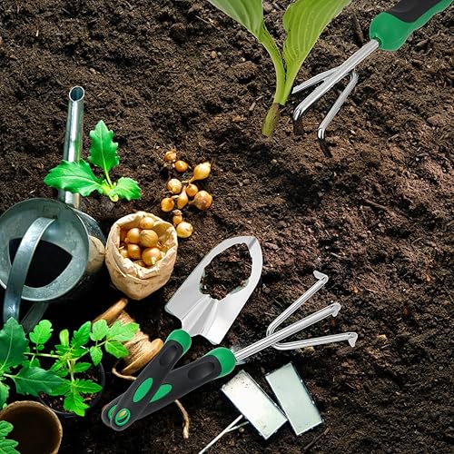 Miniatura 6 de Mini rastrillo de mano para jardín, diseño ergonómico, cultivador de mano, ligero, duradero, rastrillo de jardín de 3 puntas para preparación del