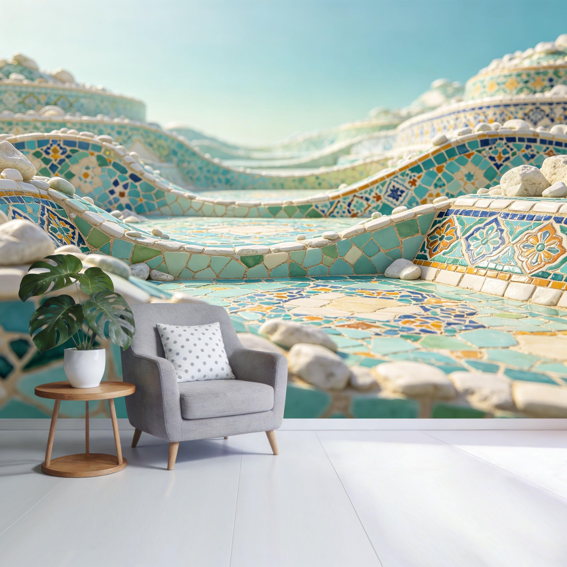 Custom Size Wall Mural Mediterranean Mosaic Tile Pattern Coastal Landscape Texture SelfAdhesive Wall Fabric Removable Wallpaper for Home Office Decor