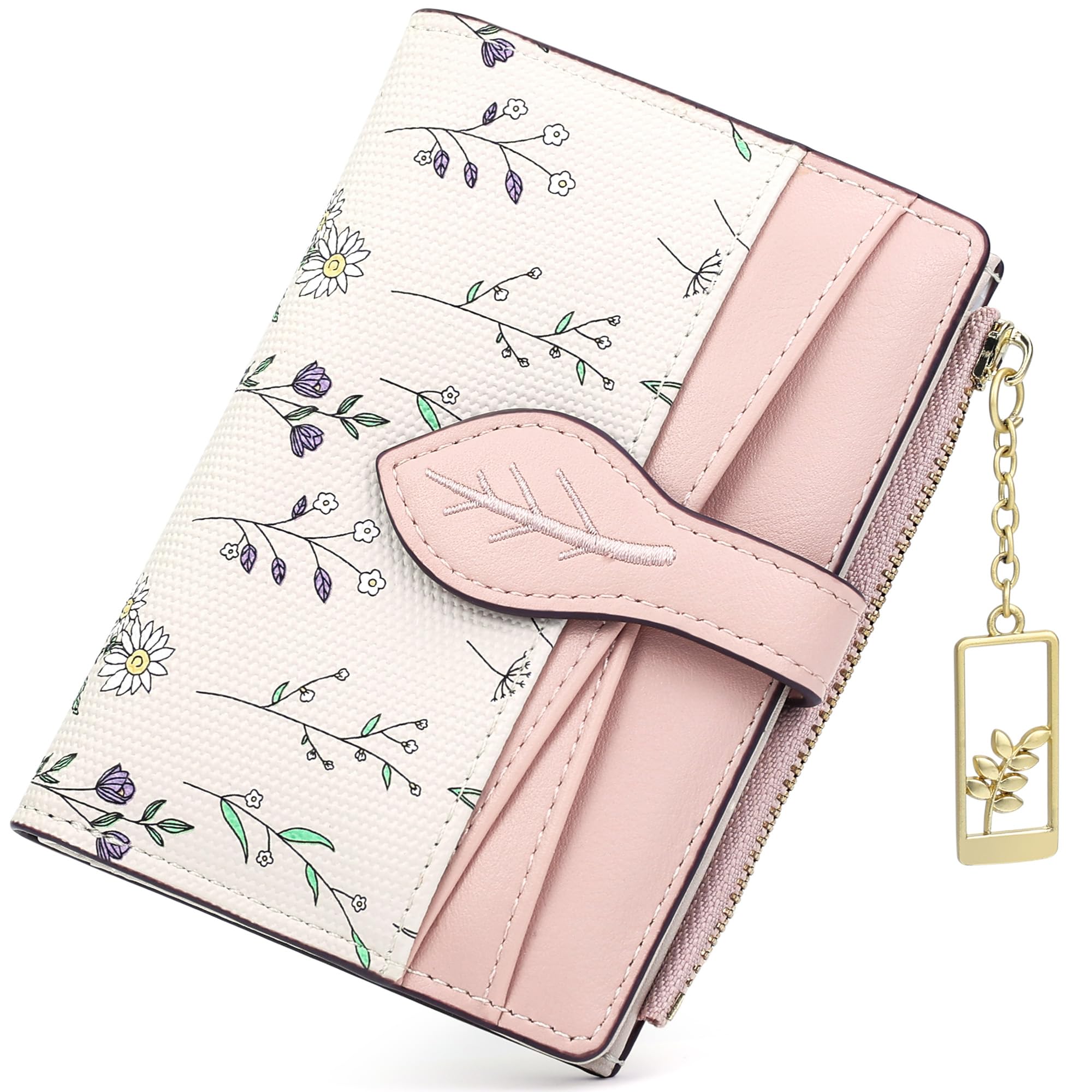 Farcauo Portemonnaie Damen Geldbeutel Frauen Portemonnaie Mini Geldbörse mit Rosa Geldbörsen Klein Damen Blumen Design für Frauen Klein mit Ausweisfach und Kartenhüllen