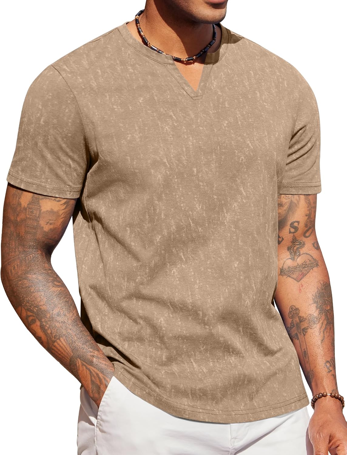 COOFANDY Mens T Shirts V Neck 100% Cotton Short Sleeve Casual Summer Vintage Tee Shirt