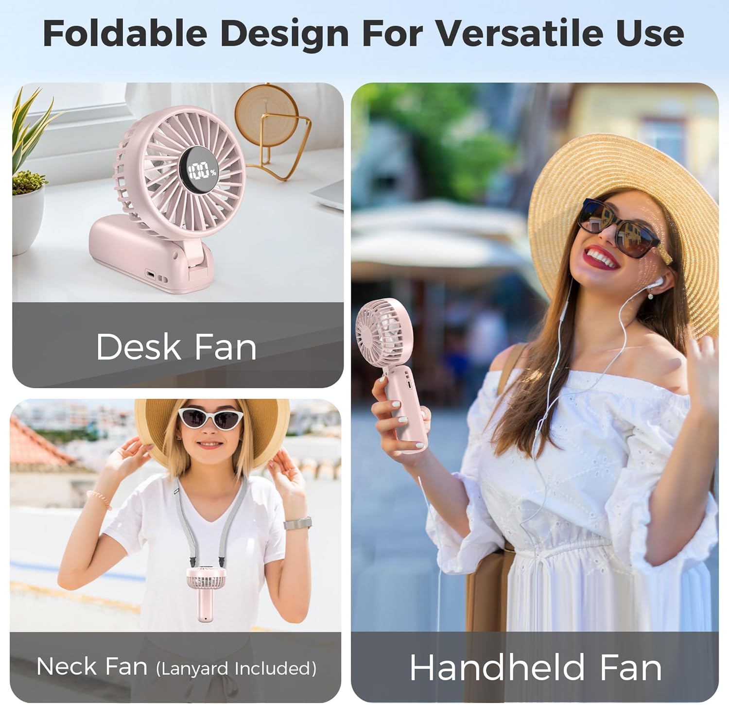 Handheld Fan Foldable, 5000mAh Rechargeable Hand Fans with Powerful Cooling, 4 Speeds, LED Display, Portable Fan for Travel,Concerts,Makeup,Lash,Outdoor Events,Gifts Women