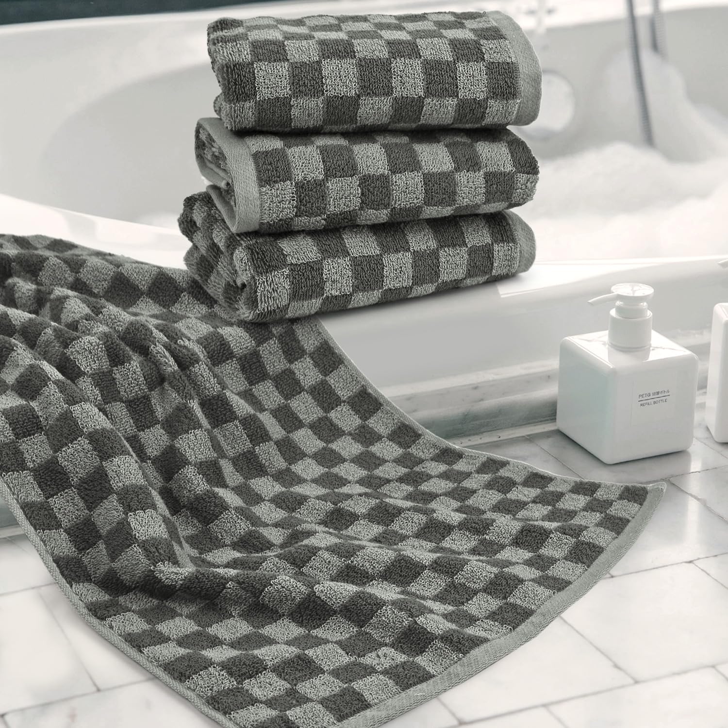 Jacquotha Set di 4 asciugaani verdi per il bagno, a scacchi, per la