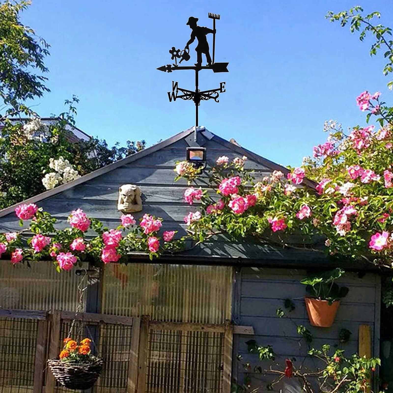 Girouette de Jardin Exterieur, Weathercock Wind Direction Indicator, Girouette en Métal de Toit, Girouette Faucheuse Rétro Ferme (Jardinier)