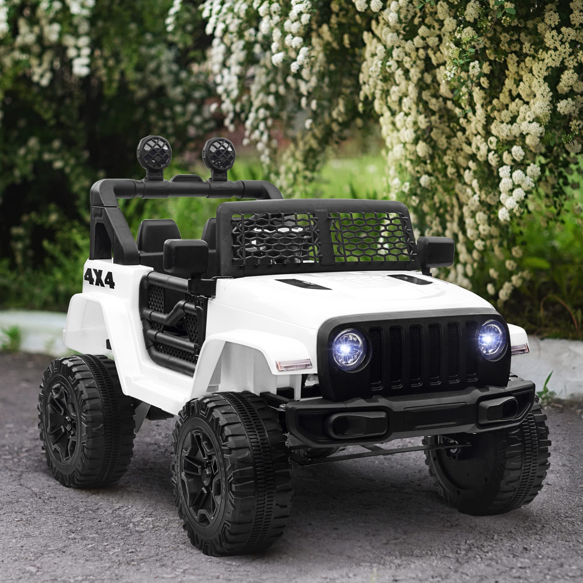 HOMCOM Voiture électrique pour Enfants Roue arrière motrice 12 V 5 km/h Max. avec télécommande Son et Effet Lumineux dim 100L x 65l x 72H cm Blanc