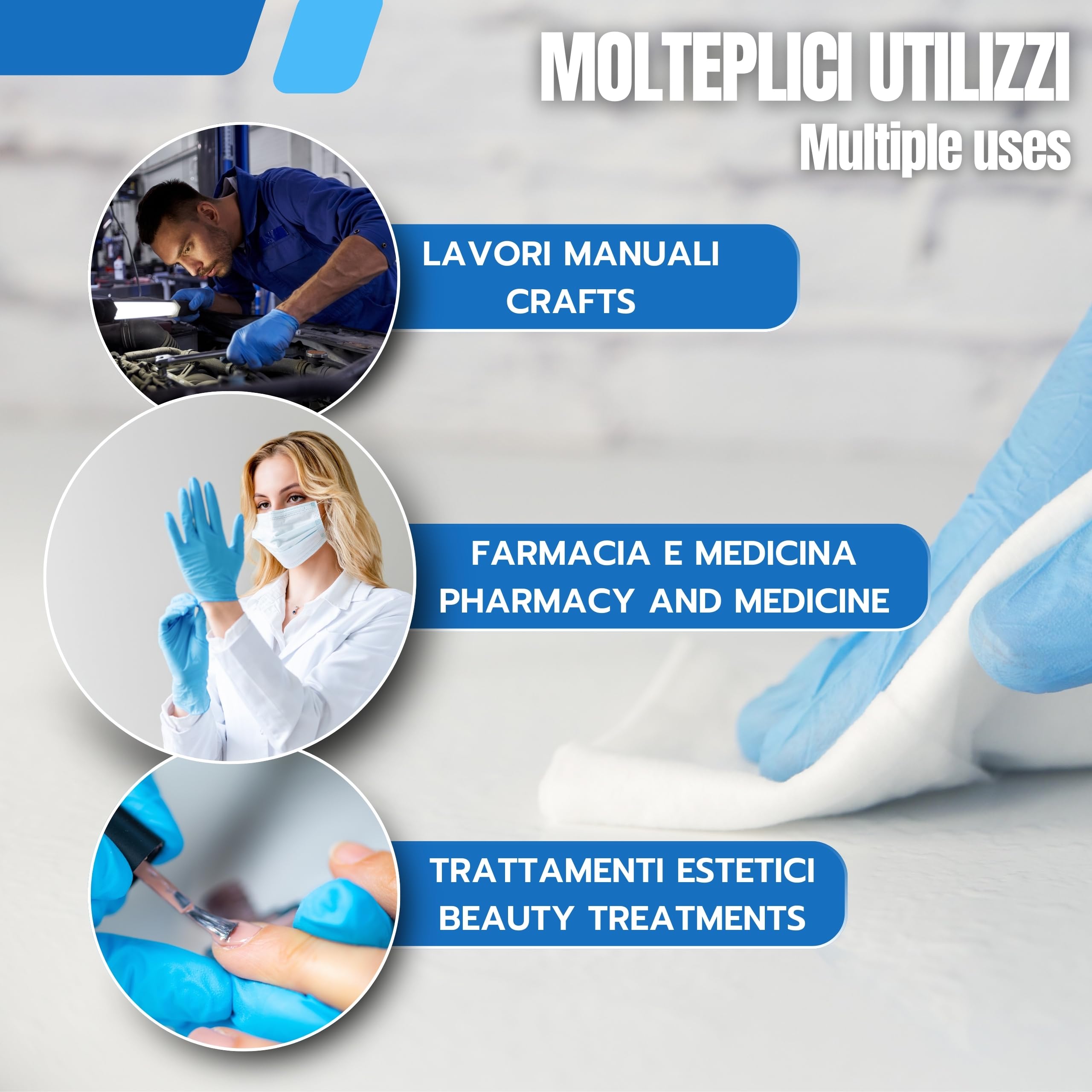 Bottari Guanti in Nitrile Monouso Blu, Senza Talco, Confezione da 100 Pezzi, Taglia XL, Anallergici, Resistenti