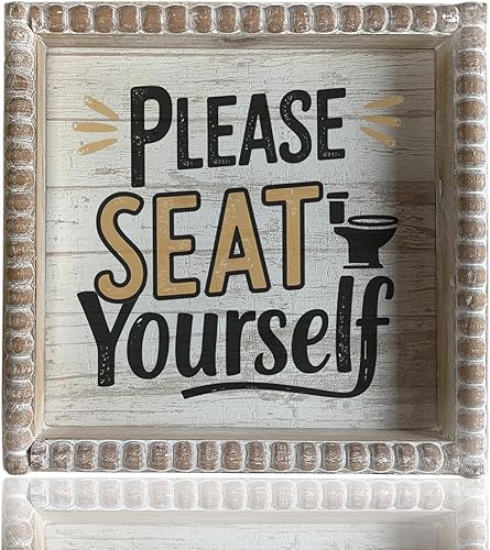 Miniatura 1 de Letreros de decoración de baño con marco de madera estilo bohemio, divertida placa decorativa para baño, pequeña y bonita, decoración de estante de