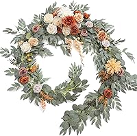 Vista 12 de Ling's moment Guirnalda de Flores de Primavera de 9 Pies - Flores de Arco de Boda para Decoración de Fondo, Eucalipto y Rosa, Guirnalda Floral