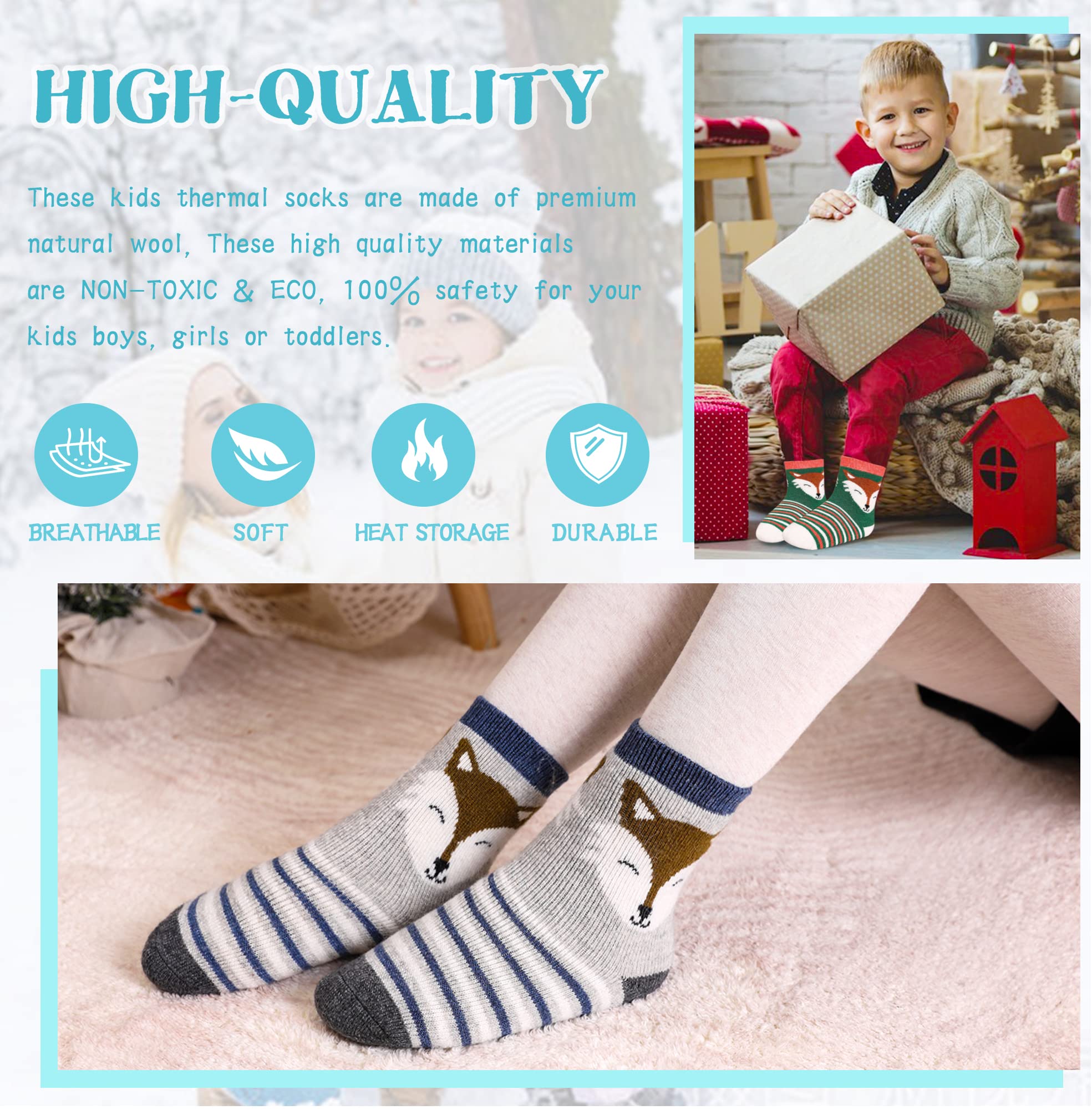 Eocom Calcetines de lana para niños y niñas, cálidos, térmicos, para invierno, acogedores, suaves, gruesos, para botas de bebé, 6 pares