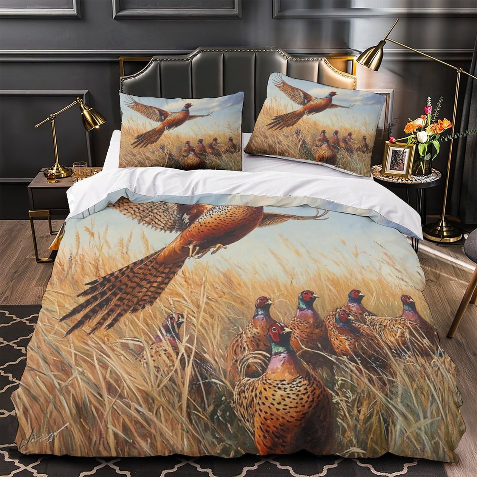 MMDASBVPE Pheasant in Flight Quilt Cover 3D Design Printed Hypoallergenic 3 Pcs Bedding Set Zipper Comforter Cover Super Soft Machine Washable for Kids Adults Women Teens Youth Double（200x200cm）