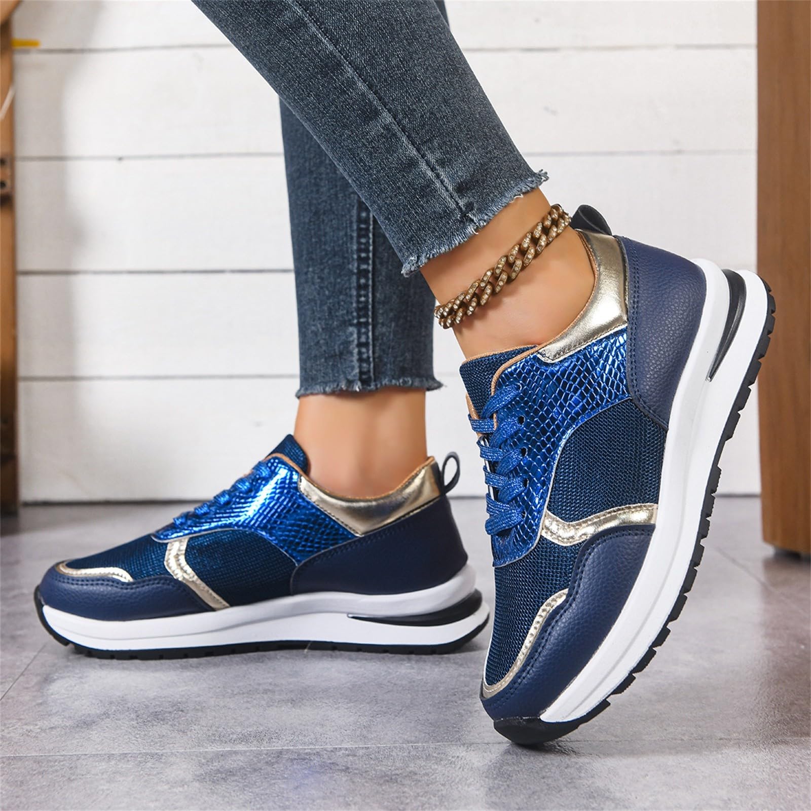 Generico Scarpe Donna Comode Scarpe da Running da Ginnastica Donna con Suola Spessa E Altezza Maggiorata,Eleganti Casual con Blocchi di Colore Sneakers Ginnastica