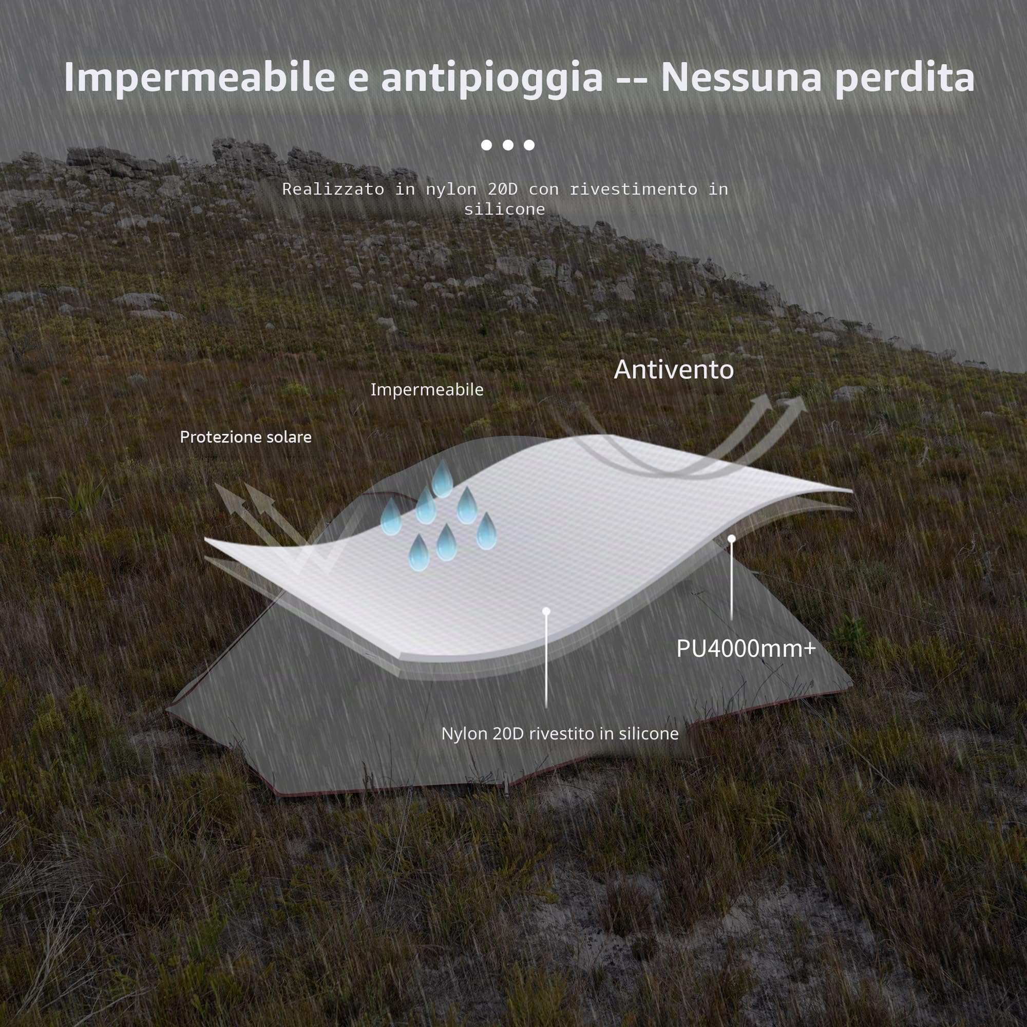 Naturehike cloud-up Ultralight 3 persona tenda impermeabile Double-Layer camping campeggio (20D Grigio)