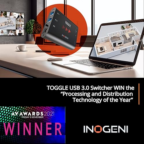 Miniatura 6 de Toggle by INOGENI, Conmutador USB de videoconferencia (BYOD/BYOM), Plug and Go, Hasta 3 dispositivos, Dispositivo profesional