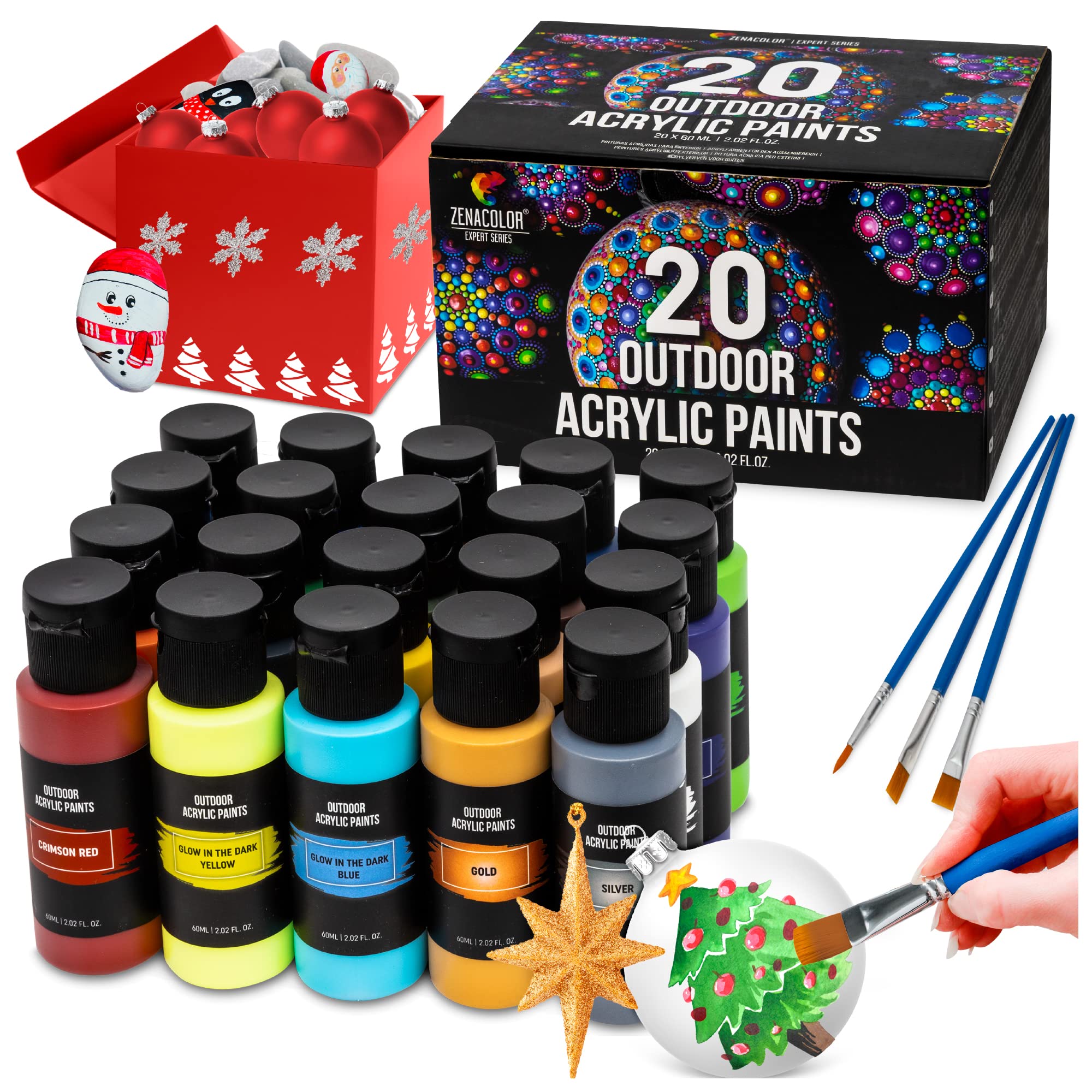 Christmas crafts for kids & Adults, DIY Christmas Craft Supplies - 20 Tubes (2 with Glow in the Dark) - Indoor/ Outdoor acrylic paint set (2 fl oz) - For multiple use Woods, Metal, Fabric & Rock paint