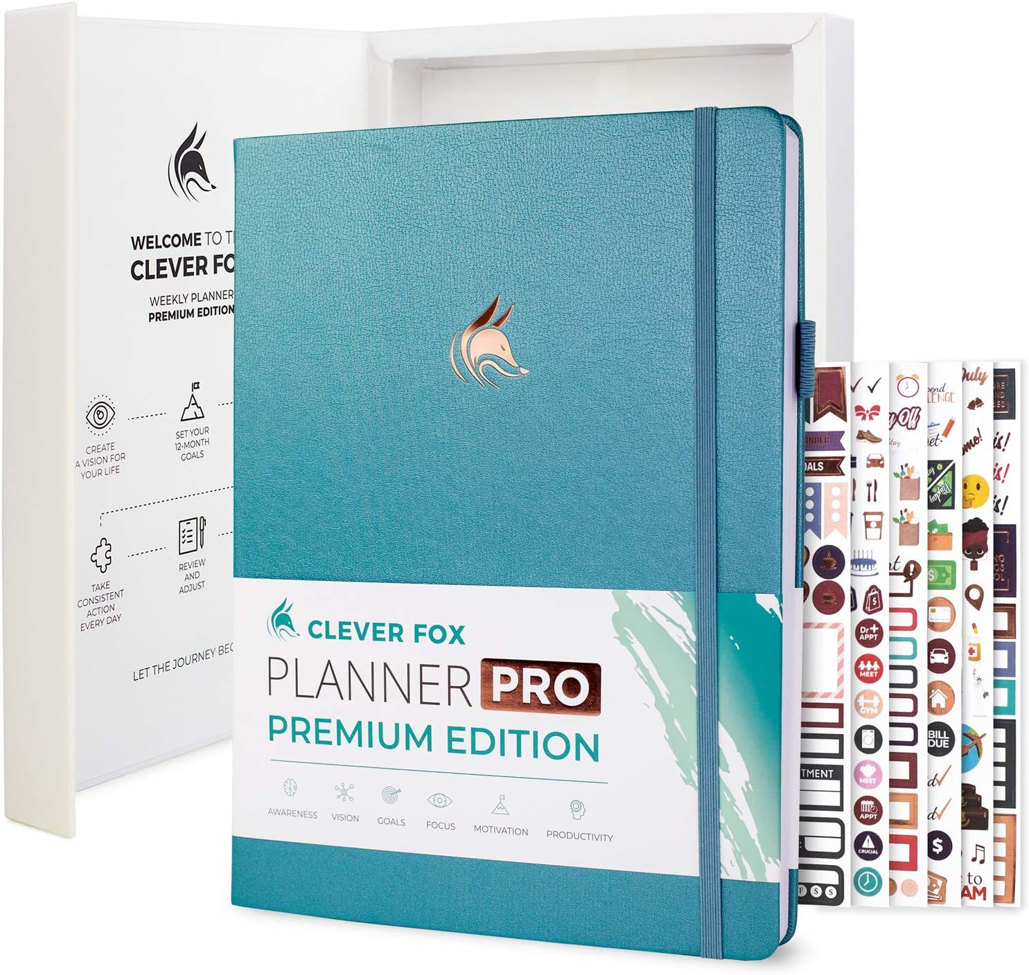 Life Organizer With Stickers Clever Fox Planner Pro Premium – Luxurious Weekly & Monthly Planner With Budget Organizer For Productivity & Goals, Undated, A4 (Silver Black Bullet Journal - View #7