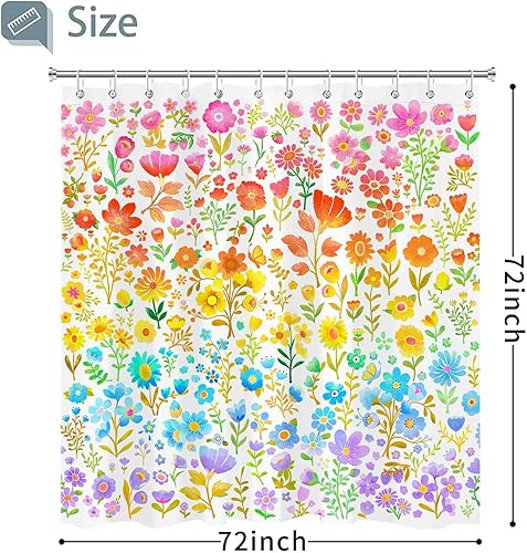 Miniatura 7 de Cortina de ducha de estilo bohemio con ganchos, juego de cortinas de ducha de plantas florales de acuarela para baño, cortina de ducha impermeable,