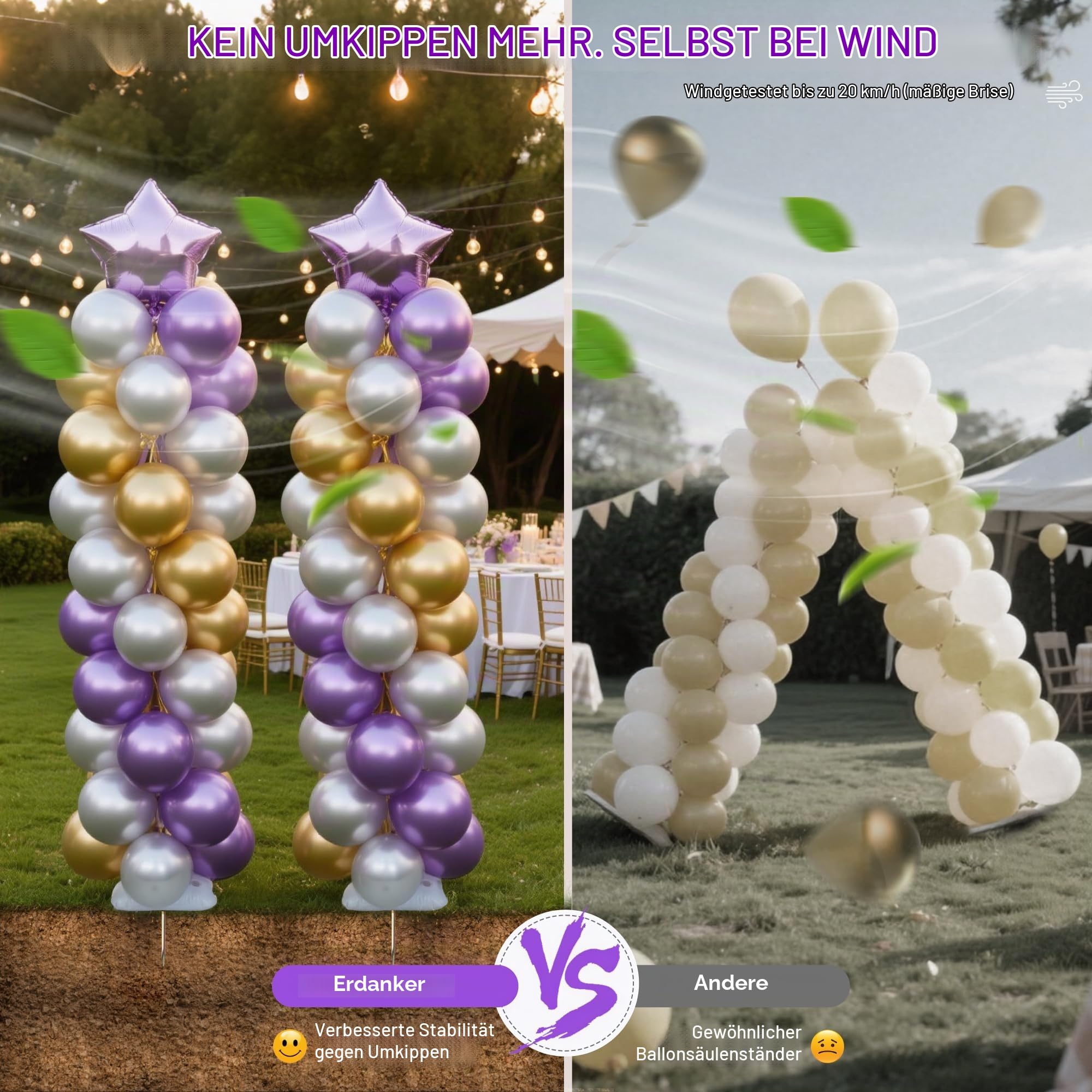 YALLOVE Ballonständer Kit, 4er Set 50cm bis 2m Höhenverstellbare Turmsäule