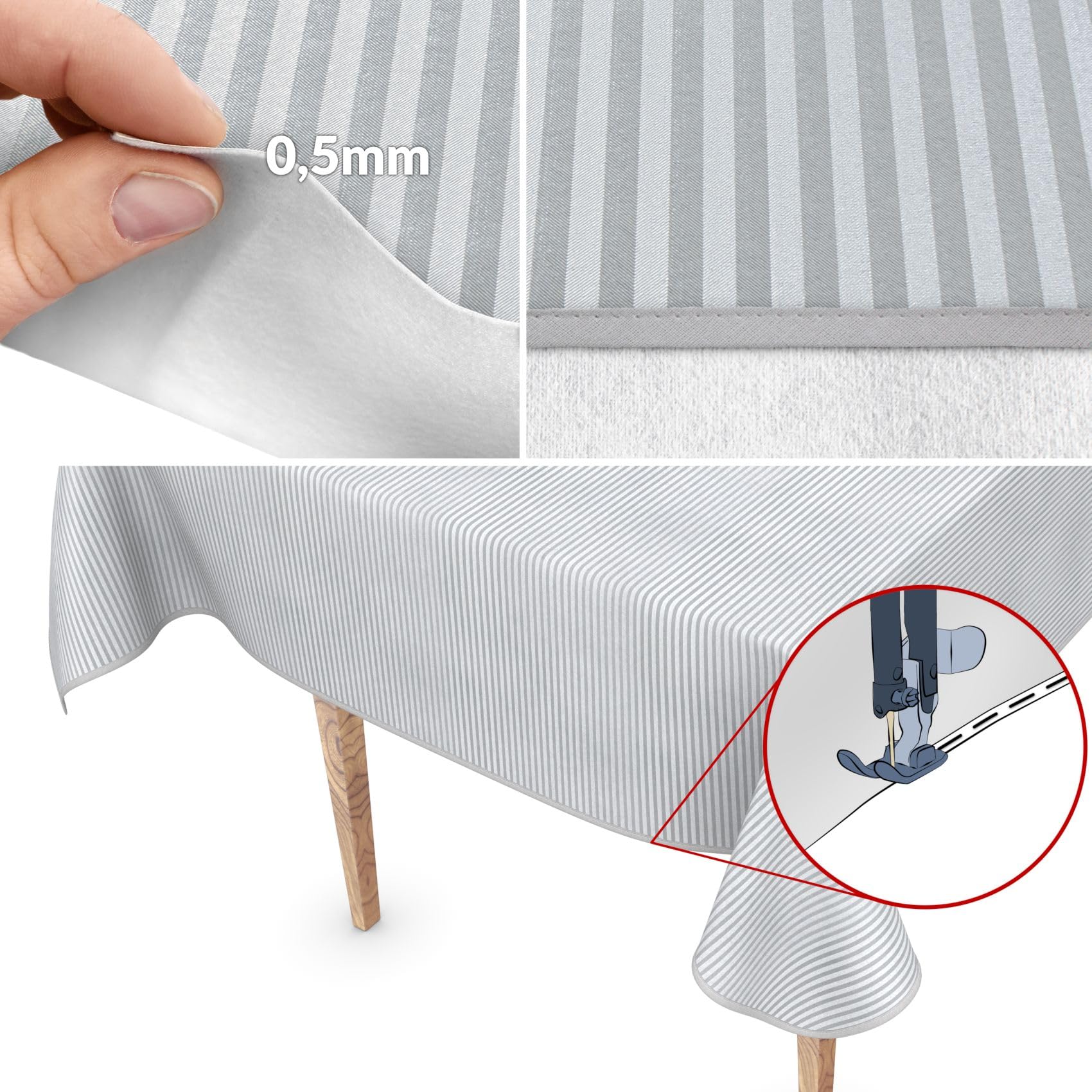 Nappe de table en toile cirée de qualité supérieure, lavable, motif rayé argenté élégant, 350x150cm, amovible