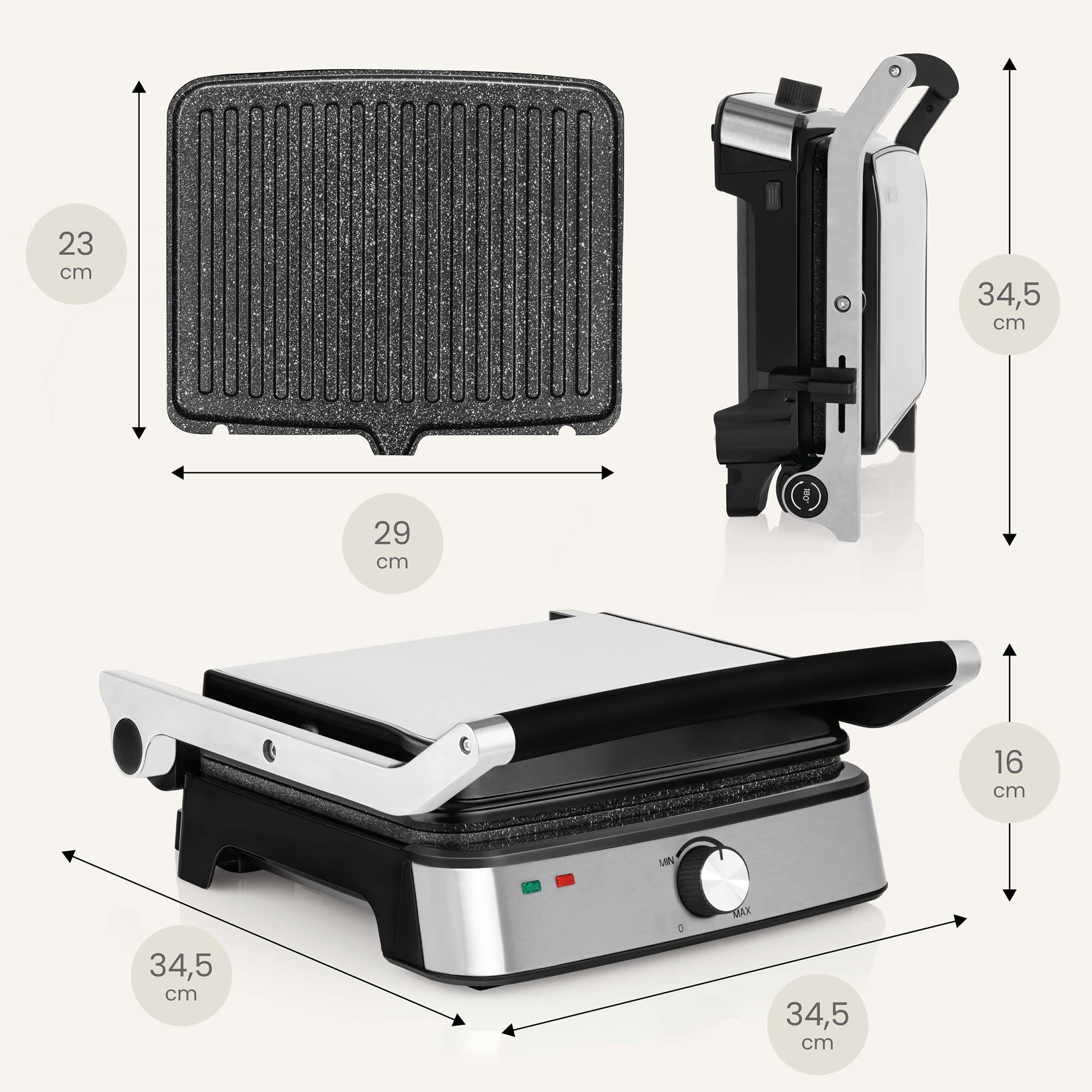 ZEEGMA GRILL CHEF EASY Elektryczny Grill 2 w1 i Opiekacz do Panini Tostów, Moc 2000 W, Nieprzywierająca Płyta Ceramiczna, Regulacja Temperatury i Kąta Nachylenia, Mycie w Zmywarce, 29 x 23.5 cm