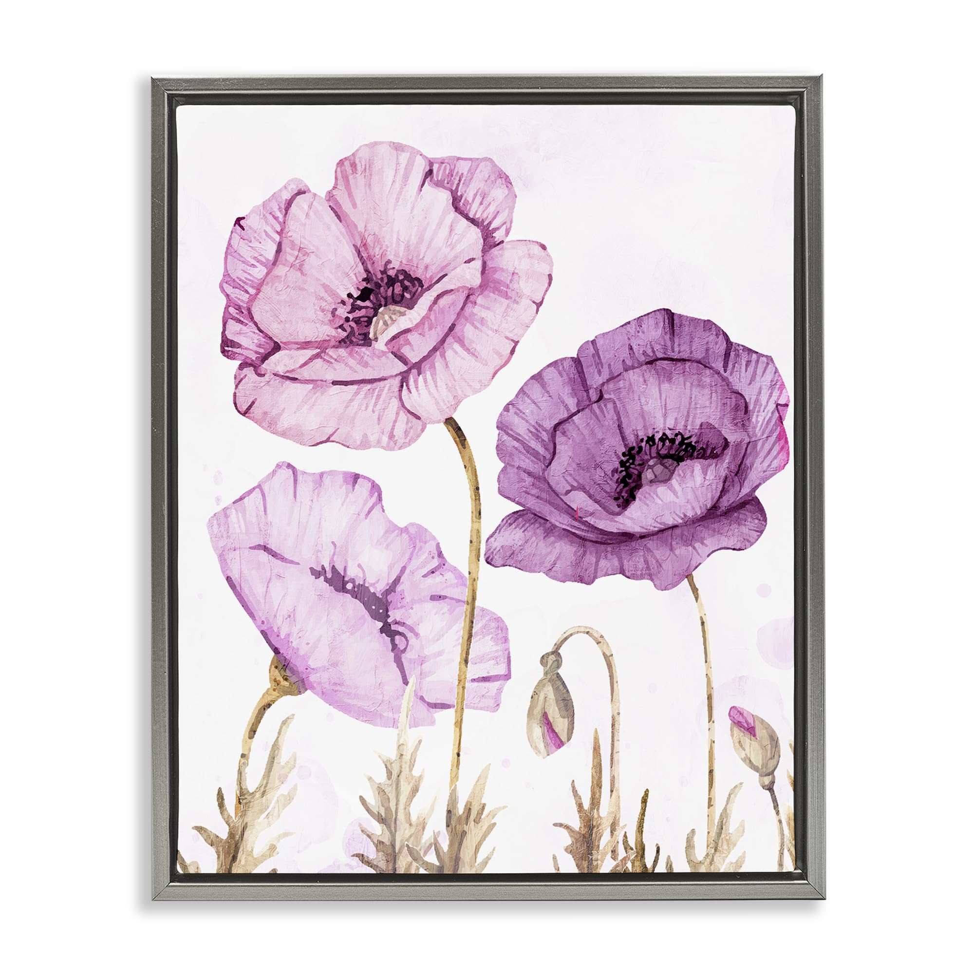 Stupell Industries Luster Gray (Matte) 'Bright Poppies In Purple'| Floating Frame Canvas Art