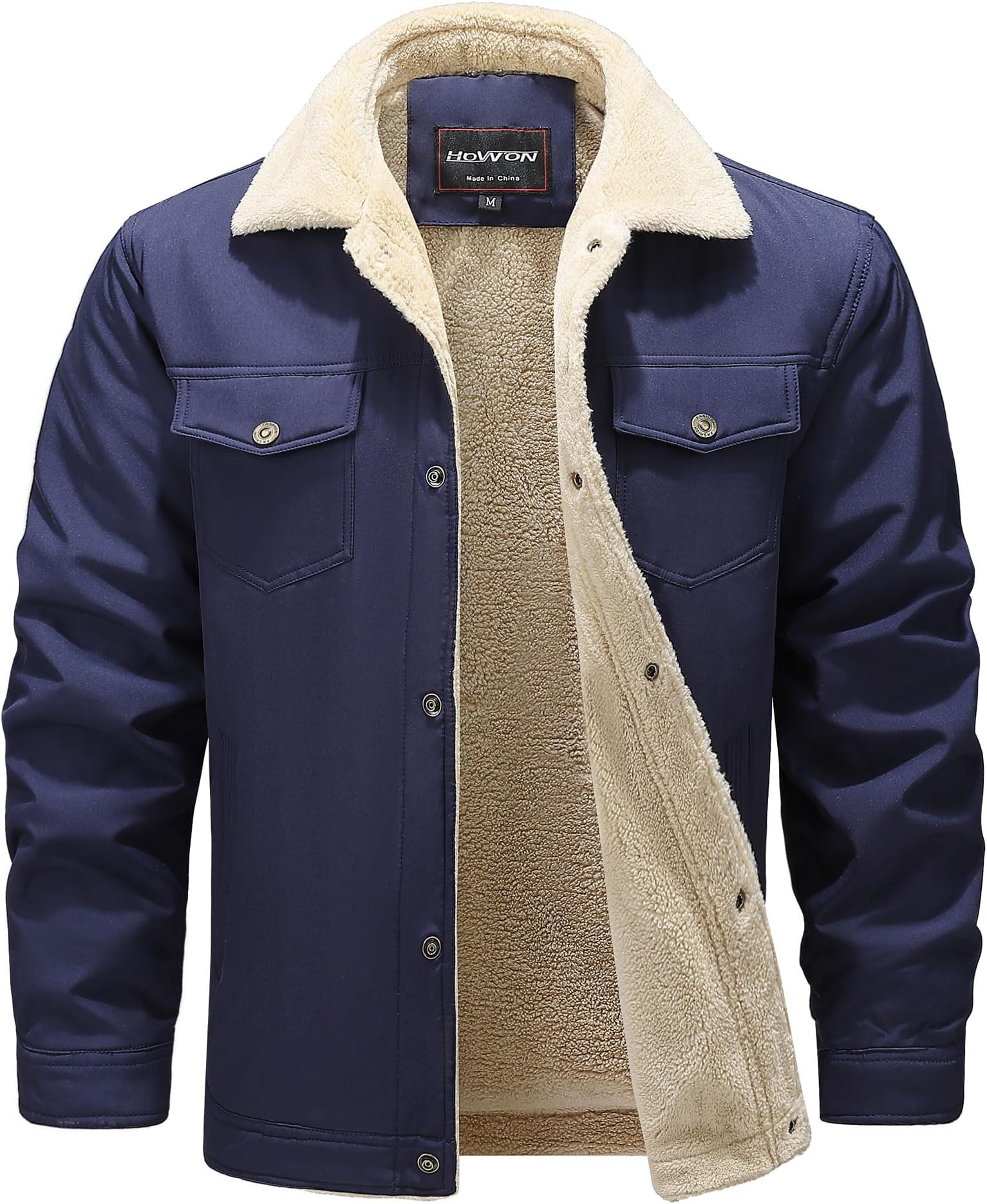 HOW'ON Men's Casual Sherpa Fleece Lined Jacket Warm Coat With Fur Collar