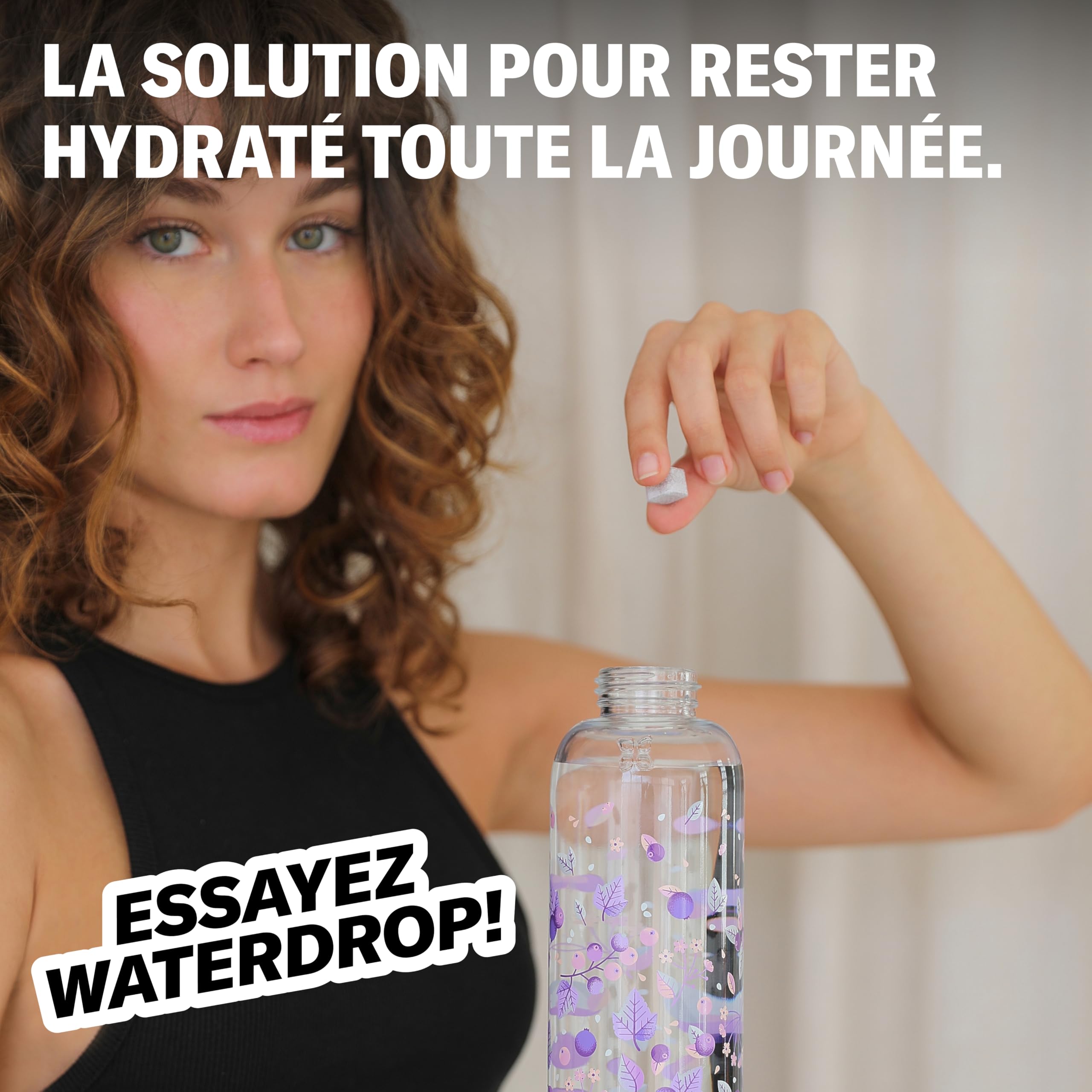 waterdrop® Coffret Dégustation Verre - Bouteille en Verre 600ml + 18 Cubes à Boire en 6 Saveurs, Boisson en Cube avec Vitamine C & Vitamine B, Sans Sucre, Gourde d'Eau, Coffret Cadeau Femme & Homme